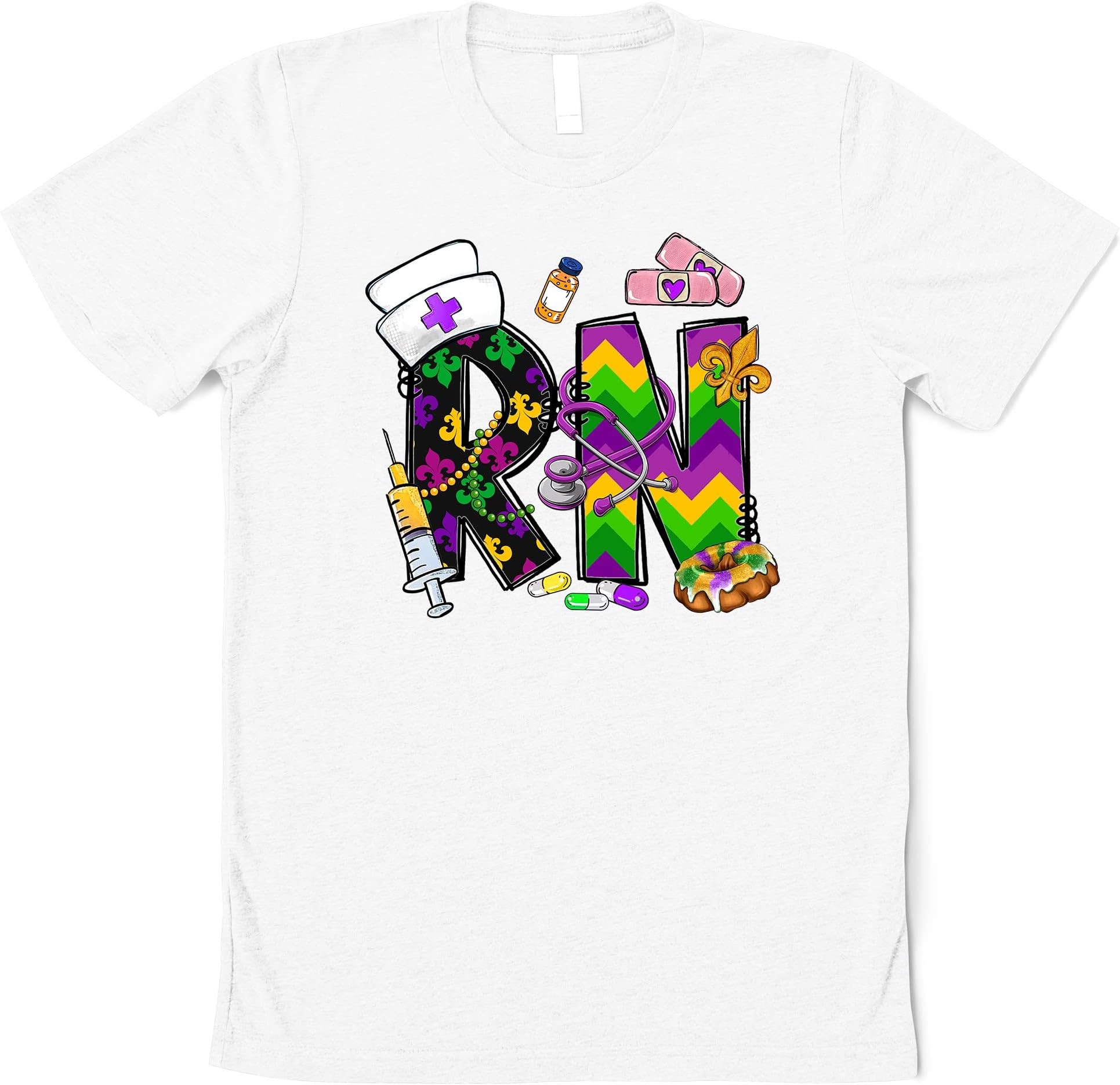 Mardi Gras RN Shirt, Mardi Gras Nurse RN Tshirt, Nurse Festival Tshirt, Fat Tuesday Shirt, Nurse Appreciation Gift, New Orleans Shirt Multicolored