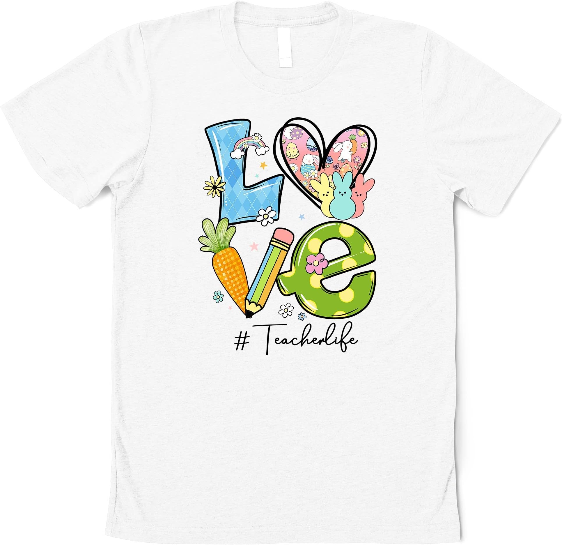 Love Teacher Easter Shirt, Custom Teacher Shirt, Easter Teacher Shirt, Teacher T-Shirt, Cute Teacher Shirt for Easter Day, Gift for Teacher Multicolored