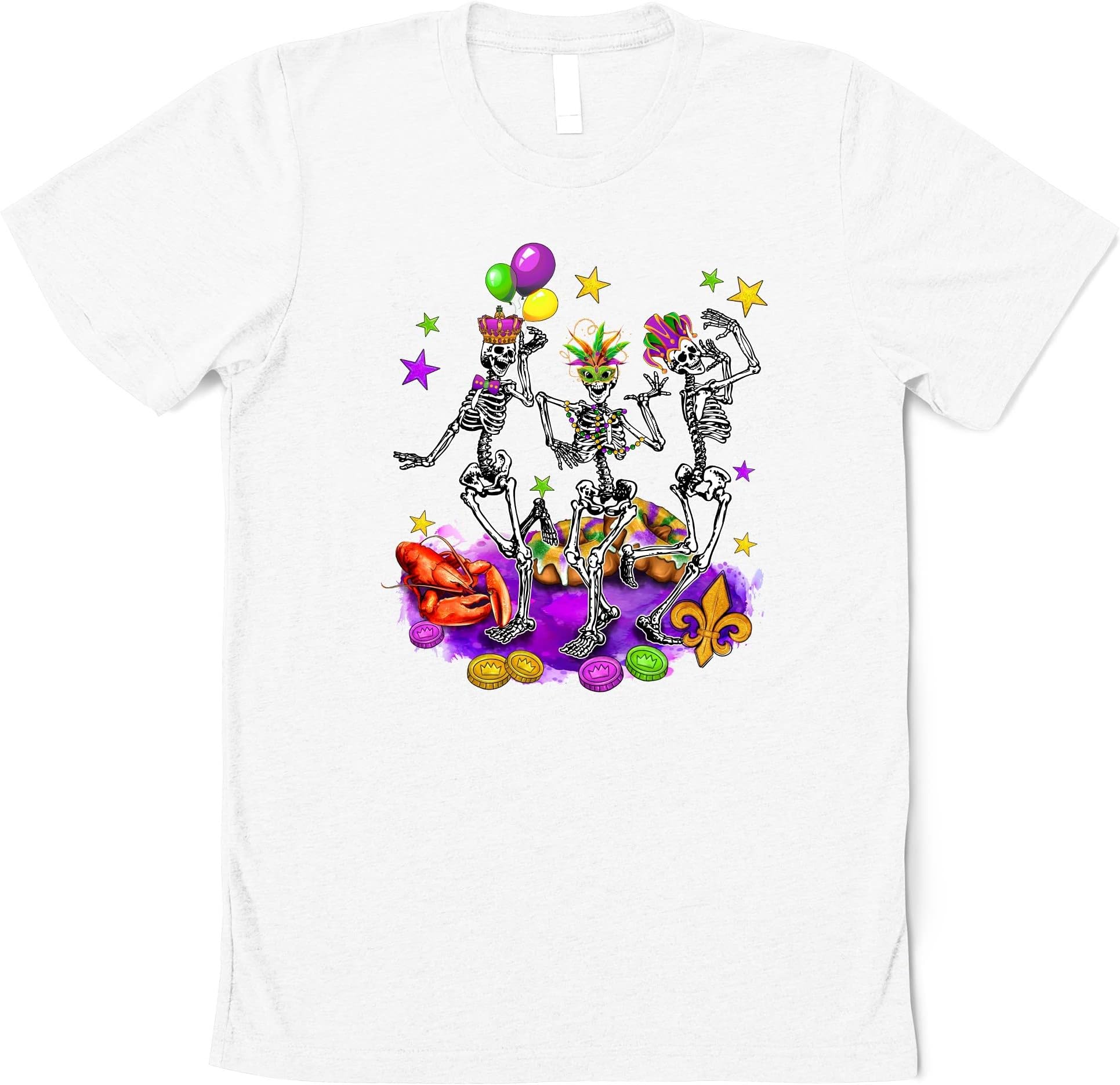 Mardi Gras Skeleton Shirt,Dancing Skeleton Mardi Gras Shirt,Fat Tuesday Shirt,NOLA Mardi Carnival,Funny Mardi Gras Festival,NOLA Parade Gift Multicolored