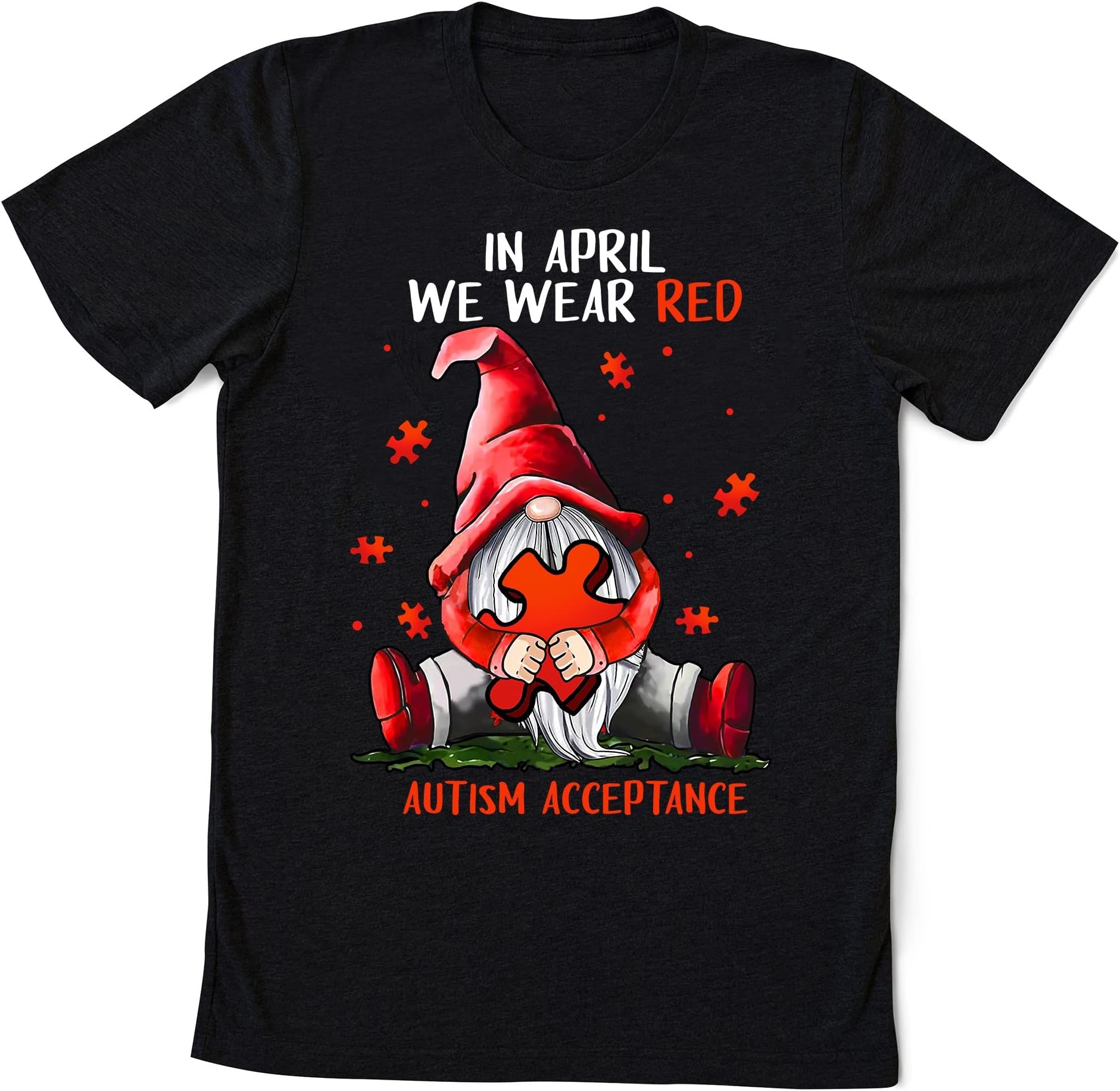 in April We Wear Red Autism Awareness T-Shirt, Autism Awareness Shirt, Autism Rainbow V-Neck Tshirt, Autism Tshirt, Autism Acceptance Shirt