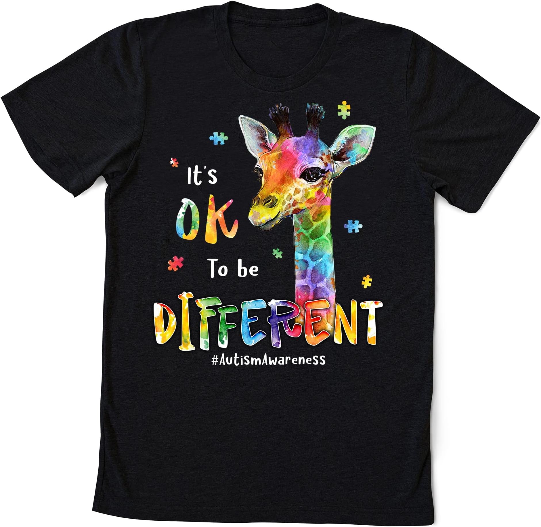 Autism Awareness Acceptance Women Kid Its Ok to Be Different Giraffe T-Shirt, Autism Awarenes T-Shirt, Autism Toddler Shirt, Autism Support Family Multicolored