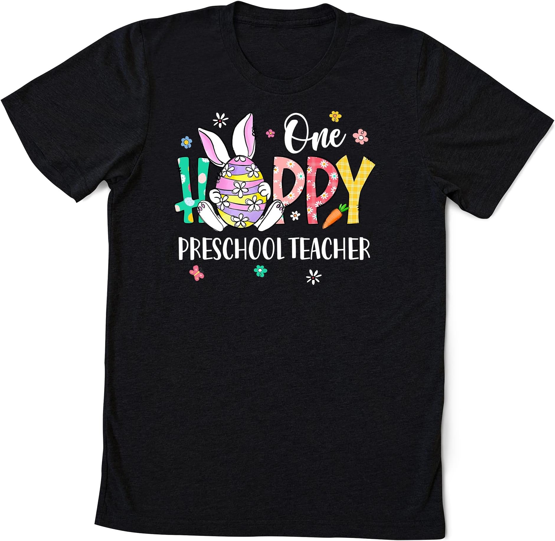 One Hoppy Teacher 1st Grade, 2nd Grade Bunnies Teacher Easter Day Bunny Egg T-Shirt, Bunny Teacher Shirt, Custom Teacher Tee Multicolored