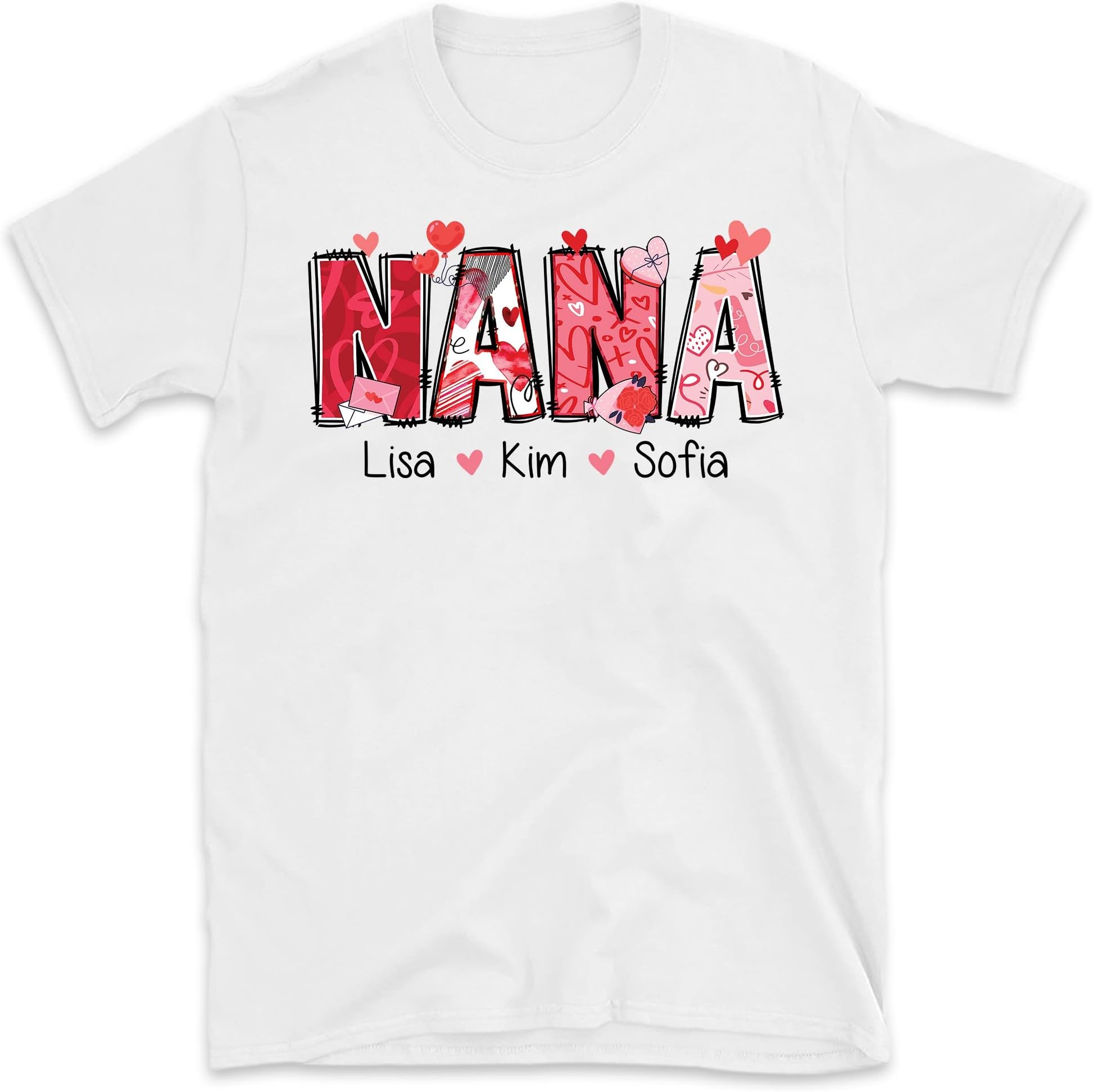 Personalized Nana Shirt, Custom Valentine Heart Mimi Shirt, Mama Heart Balloons Shirt, Gigi Shirt for Valentine Multicolored