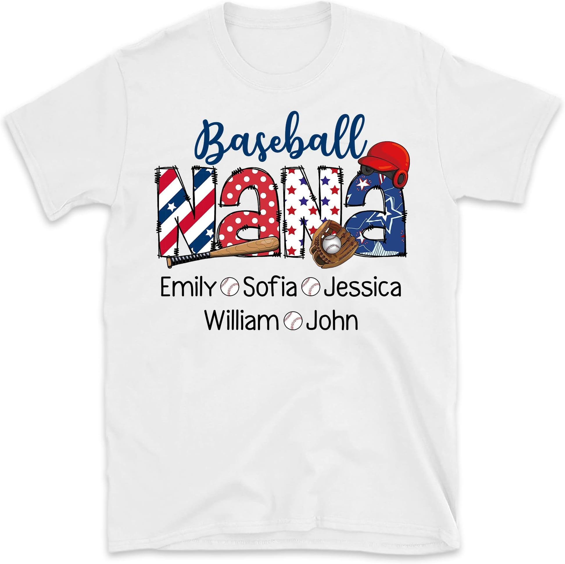 Personalized Baseball Grandma Shirt, Baseball Shirt for Nana, Custom Baseball Lovers Grandma Shirt, Shirt for Grandma from Kid Custom Names Multicolored