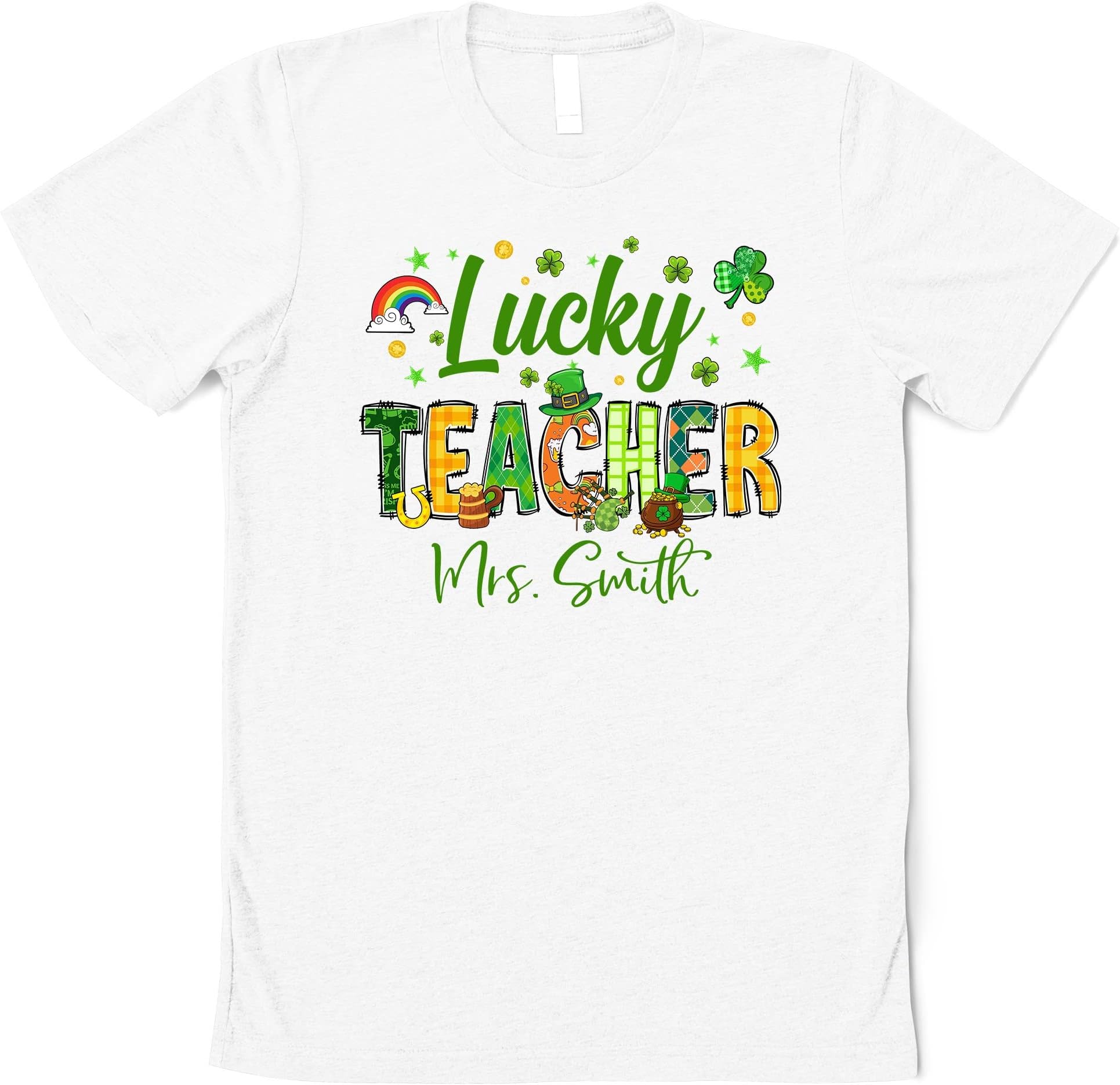 St Patricks Day Teacher Shirt, Personalized Name Teacher Shirt, Lucky Teacher T-Shirt, Teacher Gift, Cute St Patricks Day Shirt for Teacher Multicolored