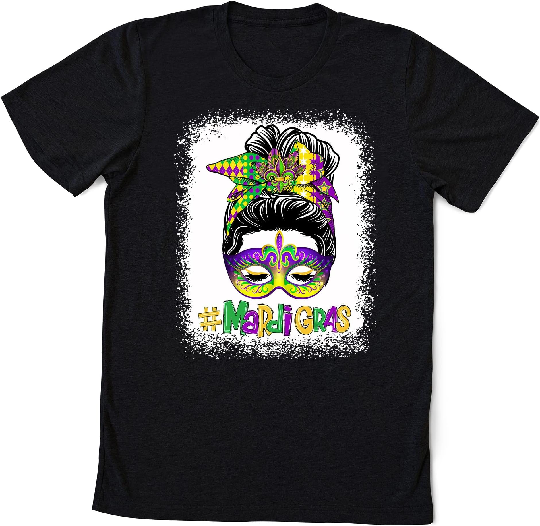 Mardi Gras Messy Bun Mom Shirt,Mama Mardi Gras Shirt, Mardi Gras Custom Name,Fat Tuesday Shirt,New Orleans Tee, NOLA Shirt,Fat Tuesday Shirt Multicolored