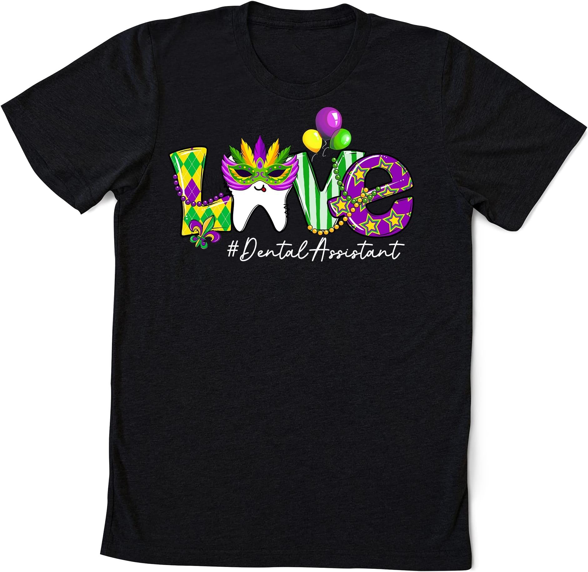Love Tooth Wear Mask Dental Assistant Mardi Gras Carnival T-Shirt, Mardi Gras Festival Shirt, New Orleans Shirt, Fat Tuesday Gift Multicolored