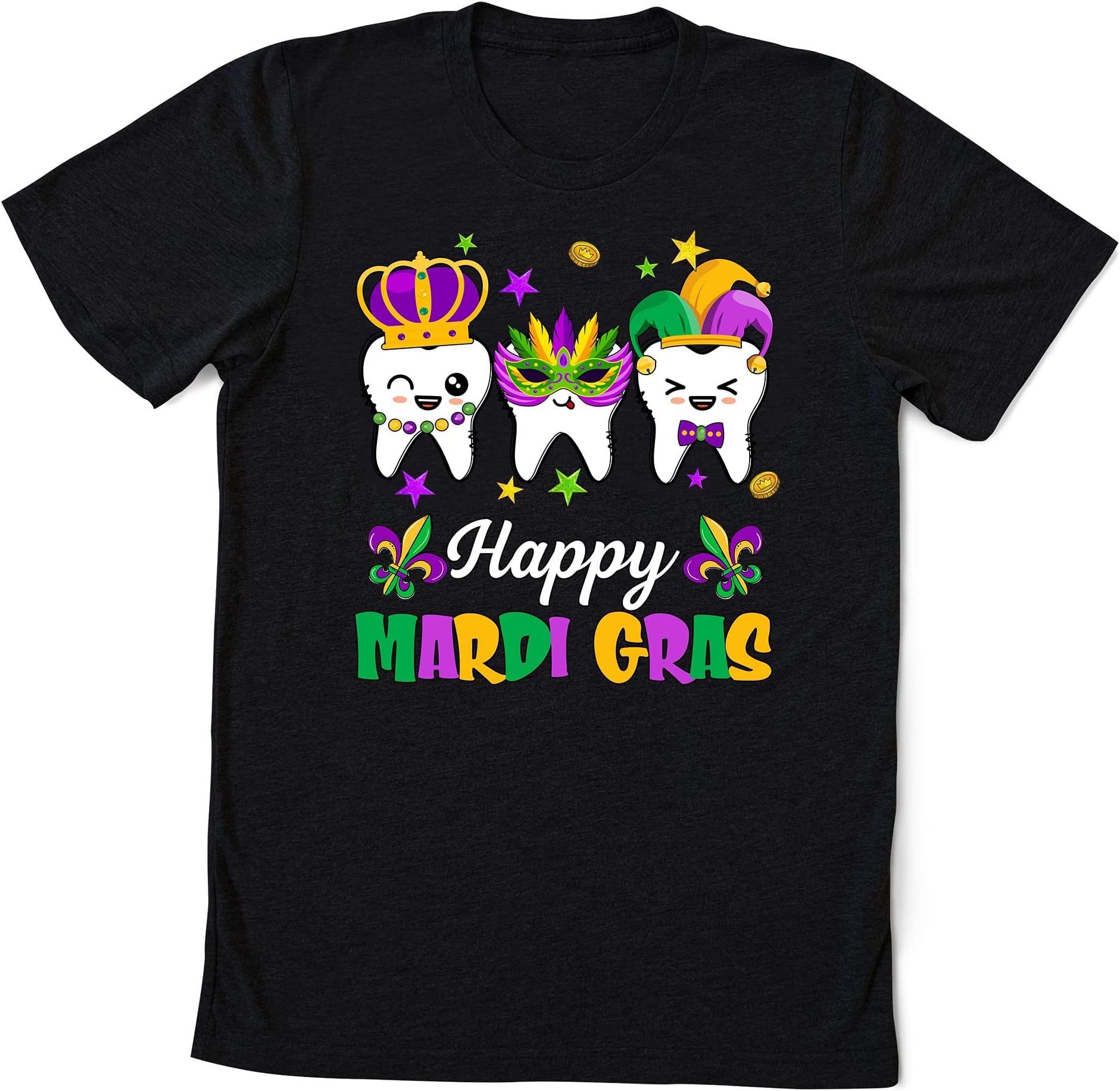 Teeth Jester Mask Dental Hygiene Happy Mardi Gras Carnival T-Shirt, Mardi Gras Festival Shirt, New Orleans Shirt, Fat Tuesday Gift Multicolored