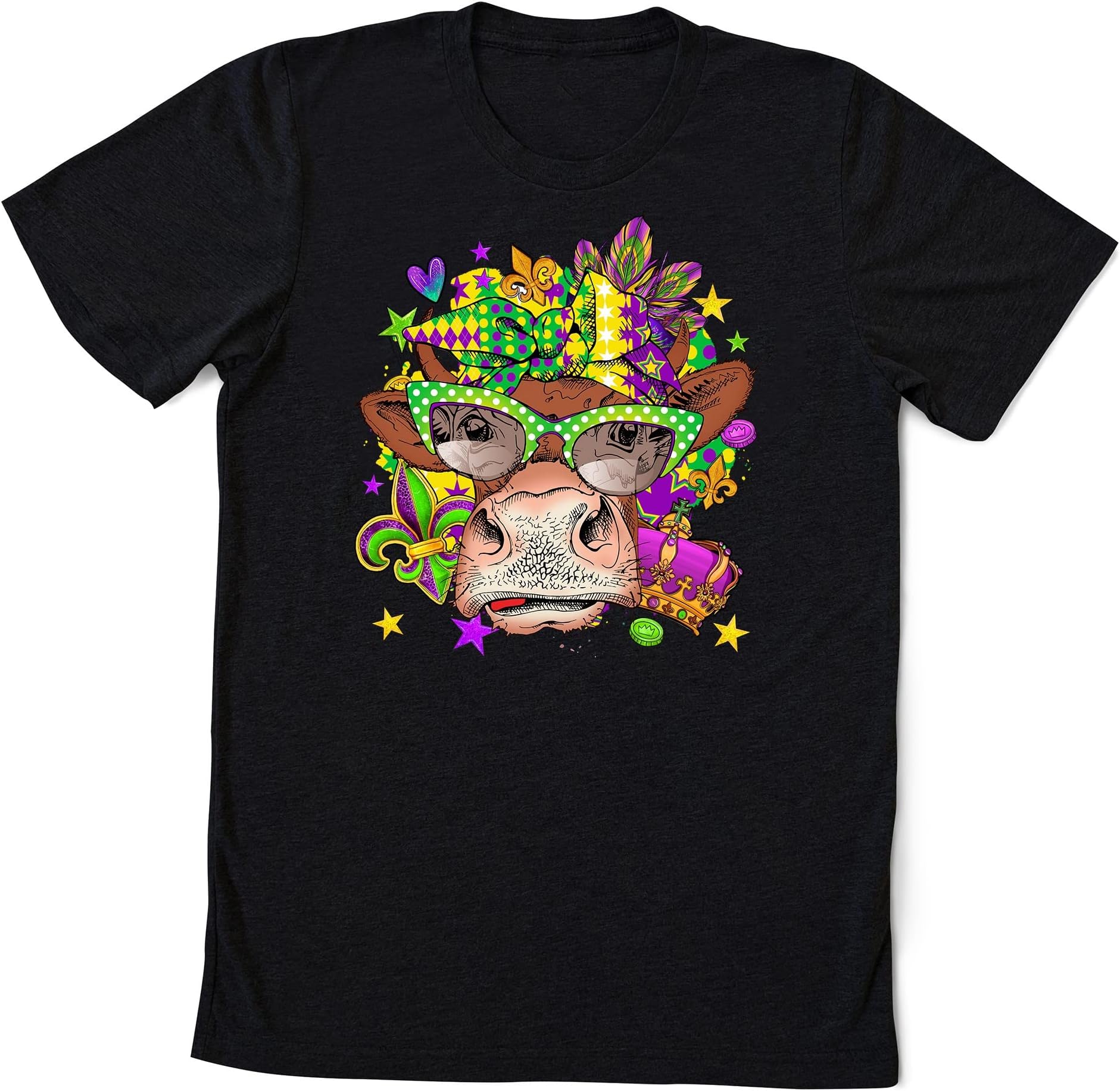 Mardi Gras Highland Cow Shirt, Fat Tuesday Shirt, Fleur De Lis Shirt, New Orleans Shirt, Mardi Gras Bead Cow Shirt, Mardi Gras Shirt Multicolored