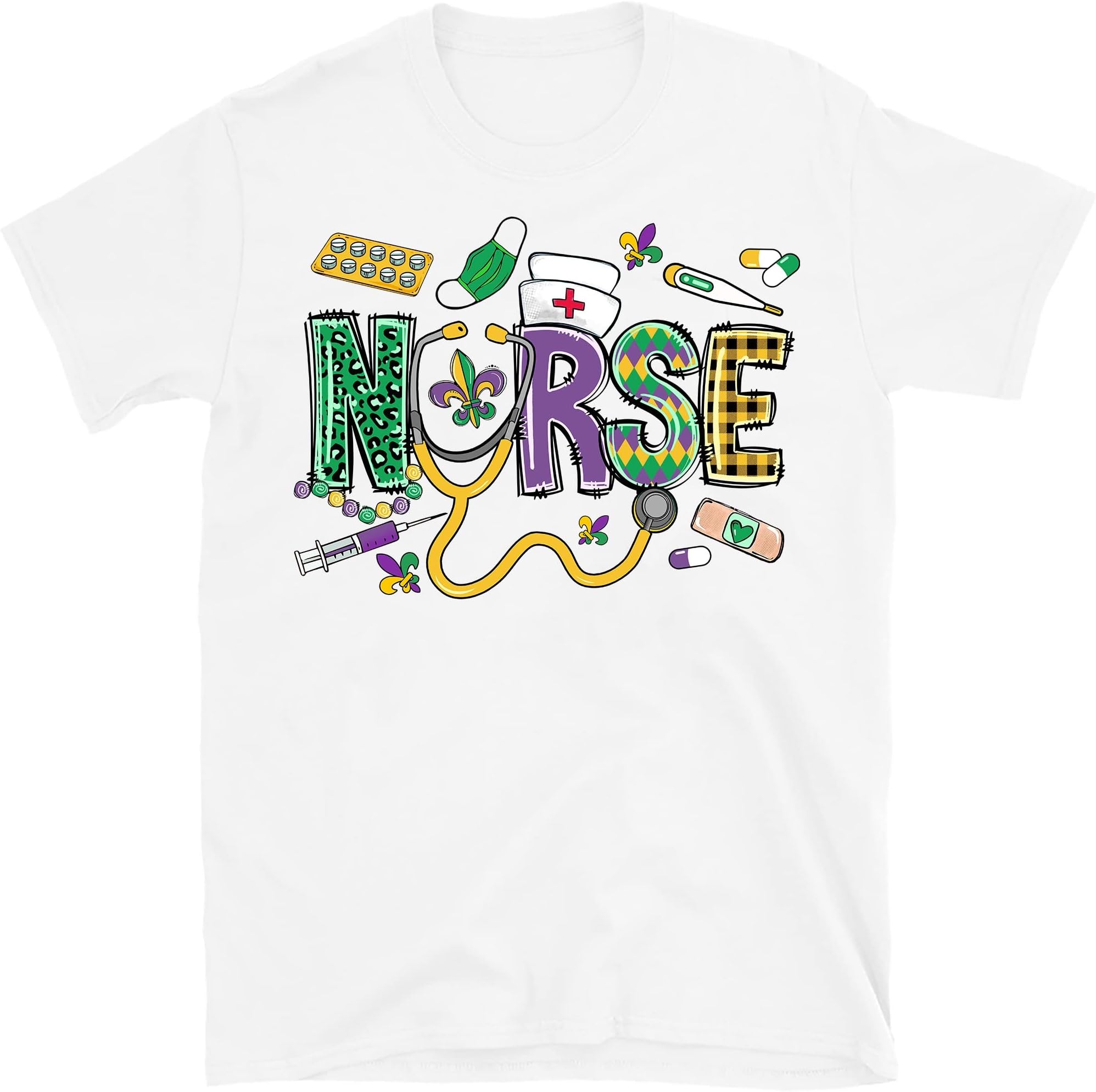 Mardi Gras Nurse Shirt, Mardi Gras Nurse, Mardi Gras Shirt, Leopard Shirt, Mardi Grass Festival Shirt, Mardi Gras – White/XX-Large