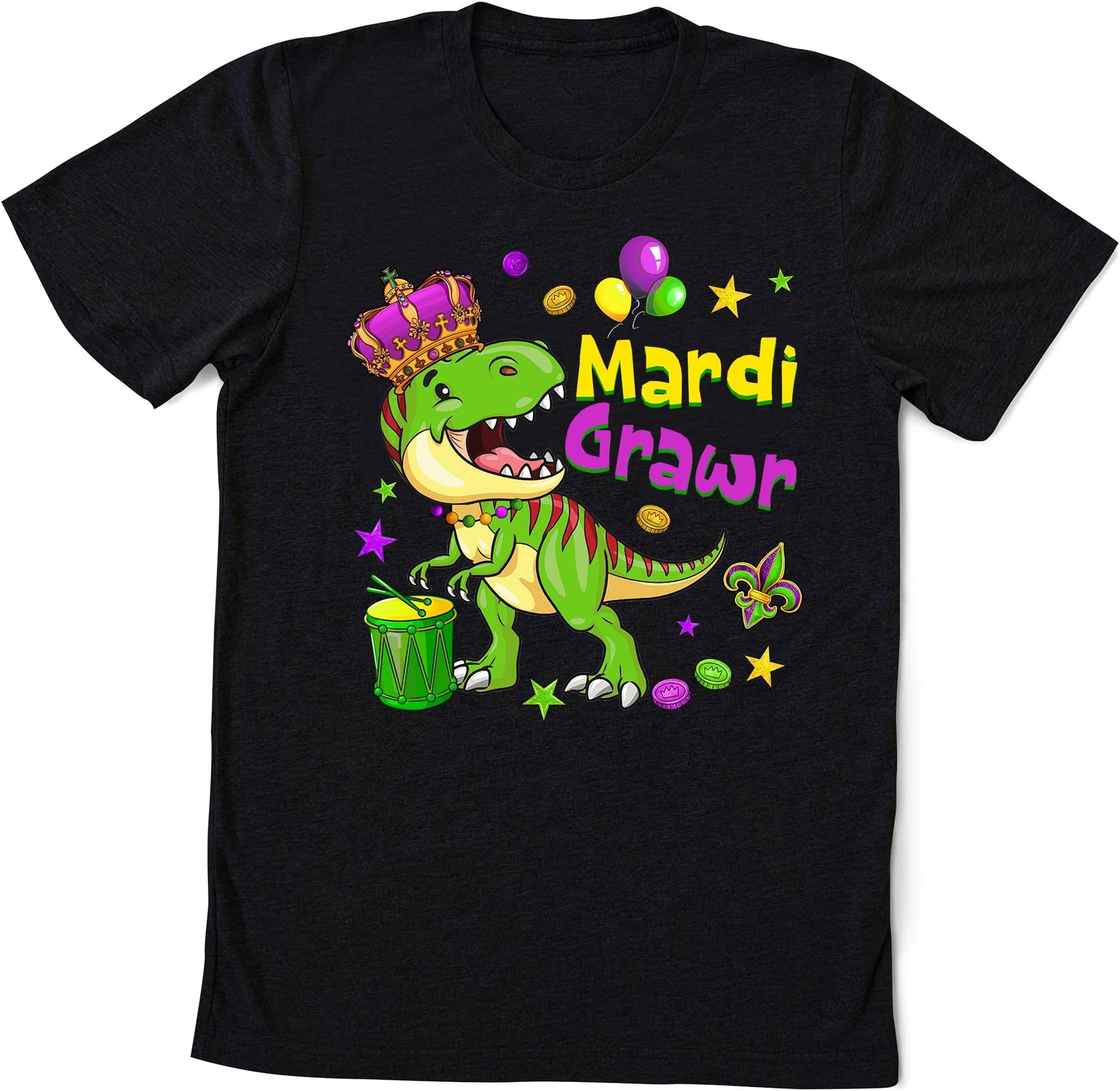 Mardi Gras Dabbing T Rex Dinosaur Mardi Grawr Bead Costume T-Shirt, Carnival Mardi Gras T-Shirt Multicolored