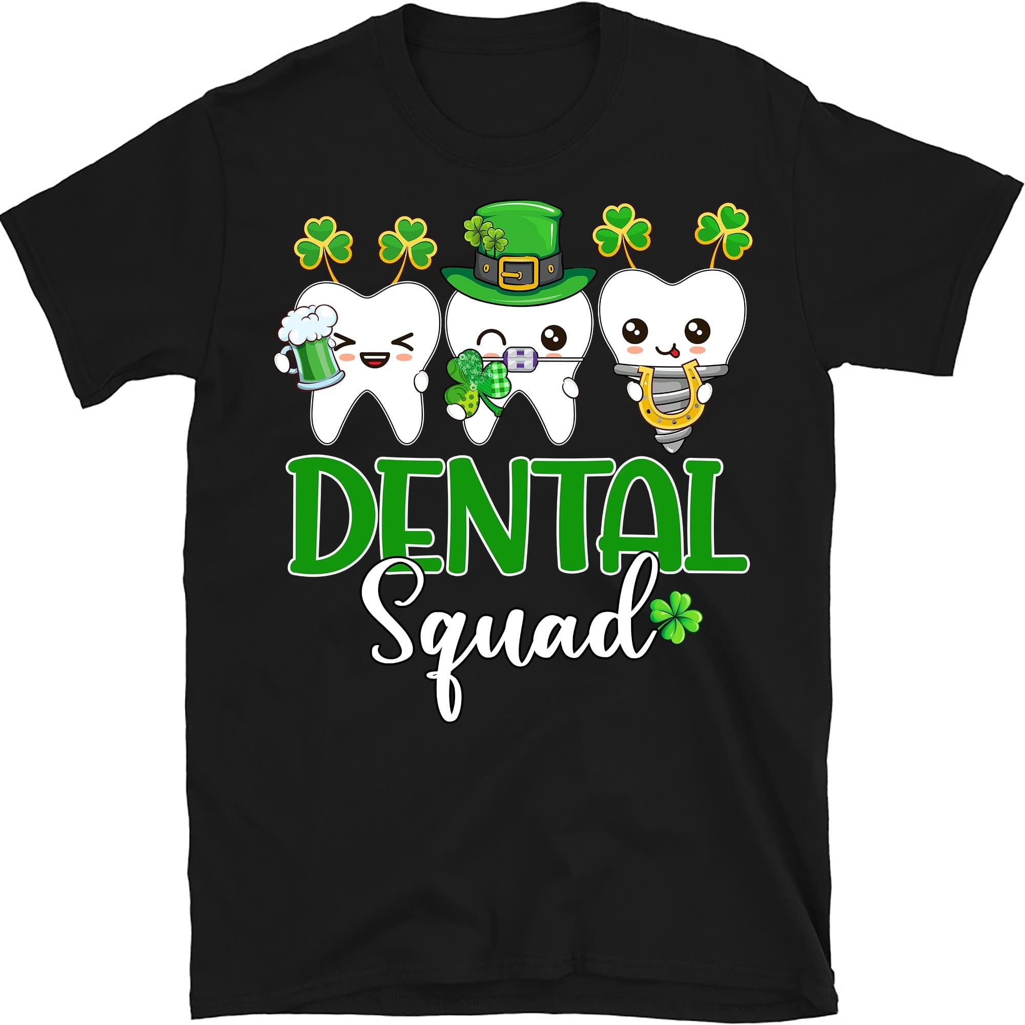 St Patrick's Day Dental Squad Tooth Wear Leprechaun Hat T-Shirt, Lucky Charm Shirt, Shamrock Shirt, St Patrick's Day Shirts – Black/XX-Large