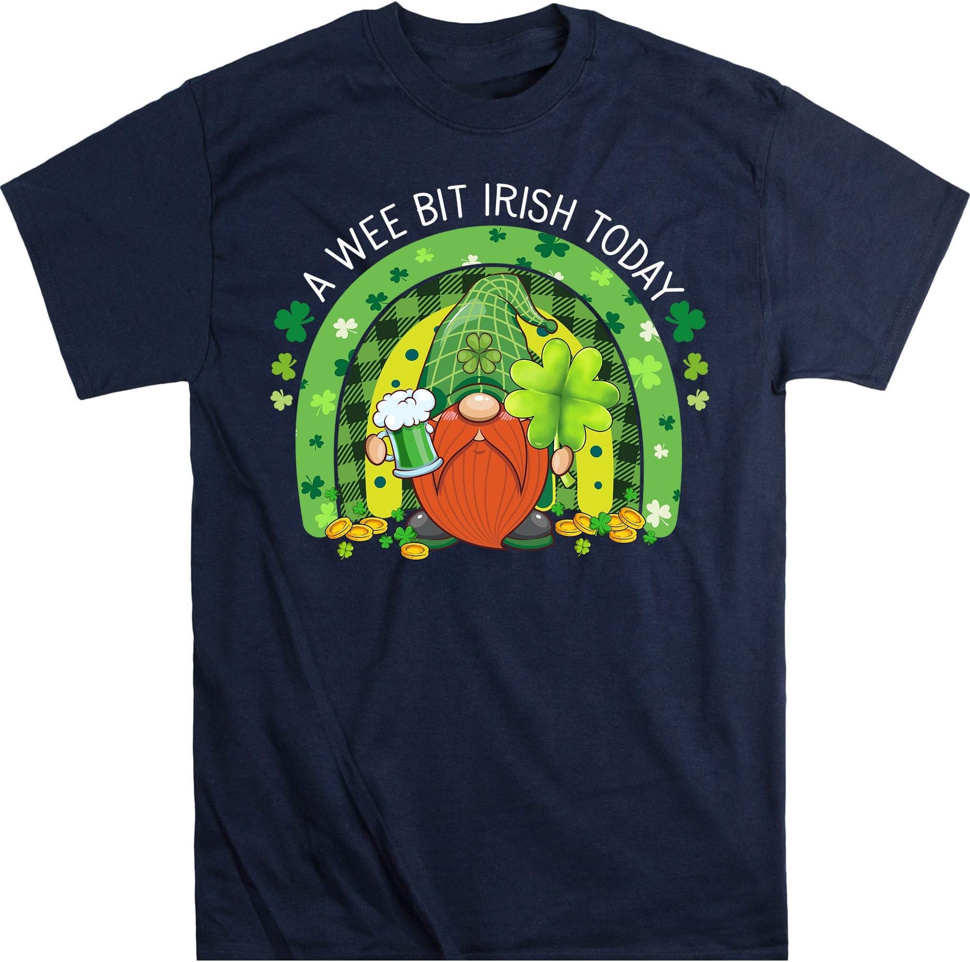 St Patrick's Day Irish Gnome Drink Wine Shamrock Rainbow T-Shirt, Shamrock Shirt, St Patrick's Day Shirts – Navy/Large