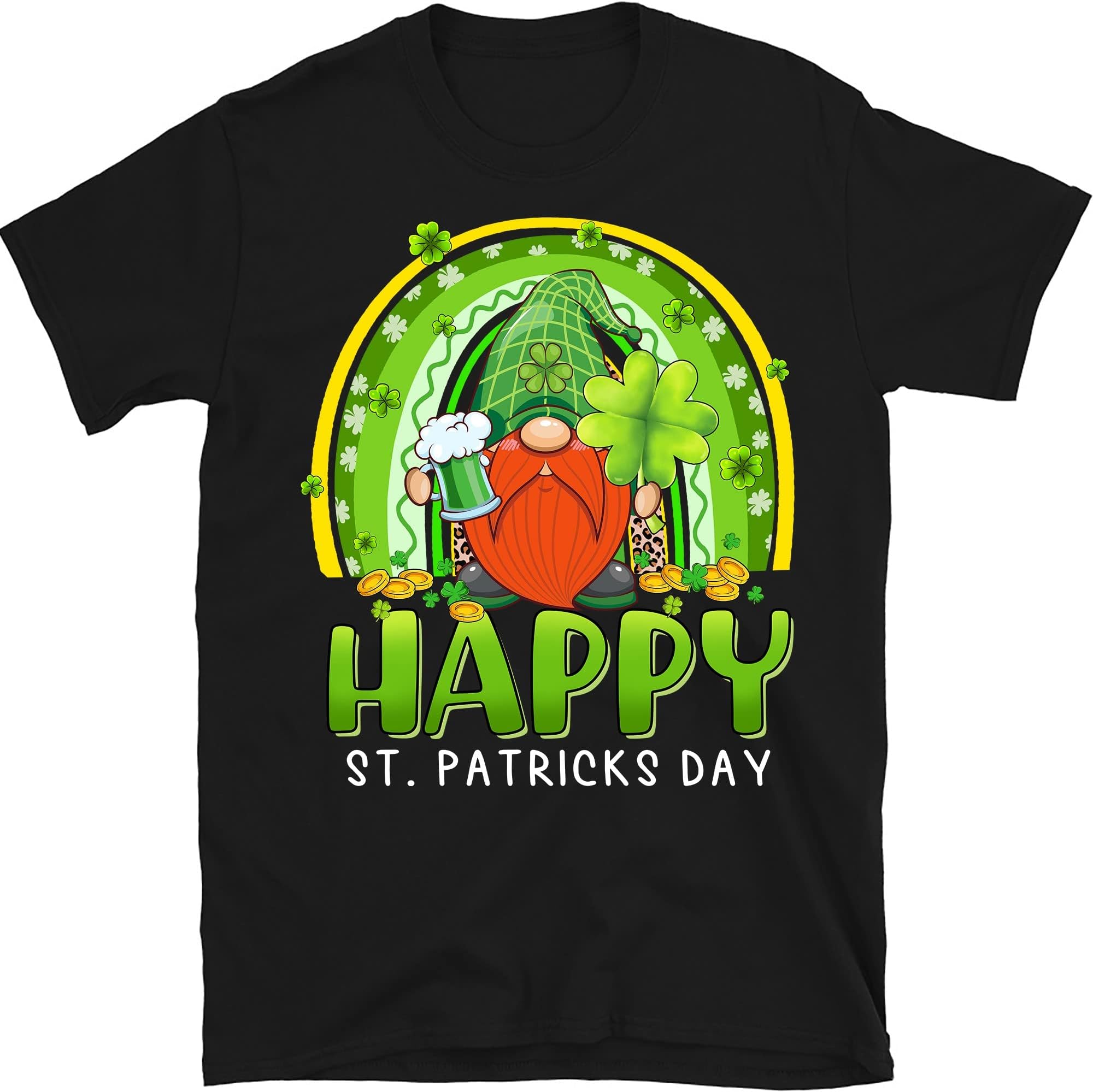 Gnome Holding Lucky Shamrock Rainbow Leopard St Patricks Day T-Shirt, Shamrock Shirt, St Patrick's Day Shirts