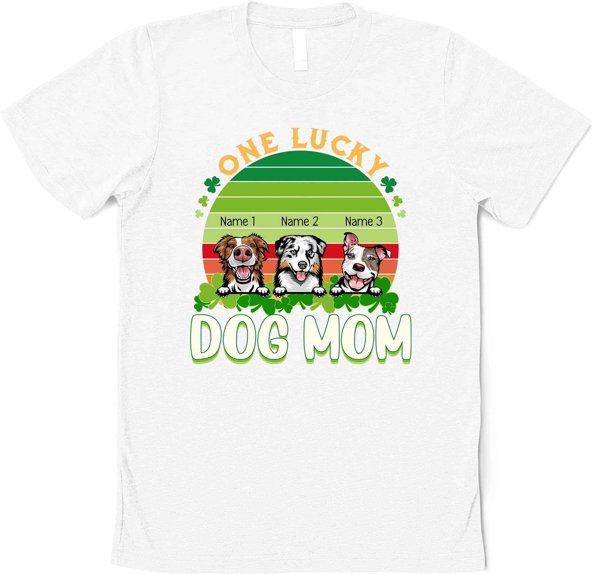 One Lucky Dog Mom St. Patricks Day Personalized T Shirt, Gift for Dog Lover, T Shirt for Dog Owner, Custom Dog Name T Shirt, Lucky Charms Multicolored