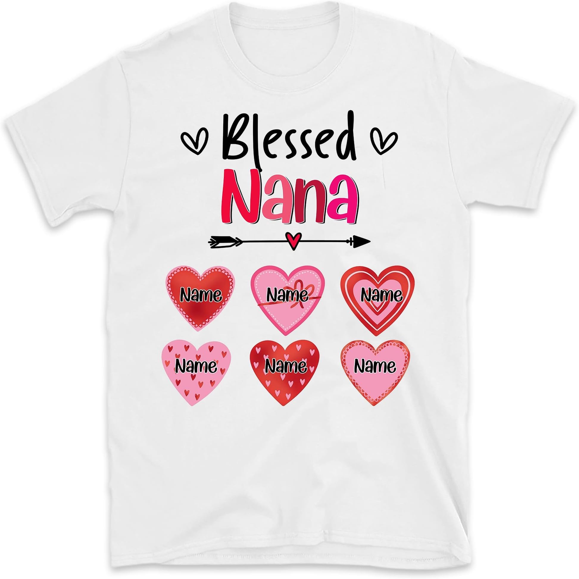 Custom Blessed Grandma Shirt, Custom Valentine Heart Nana Shirt, Mimi Shirt, Nana Heart Arrow Shirt, Blessed Gigi Shirt for Valentine Gift Multicolored