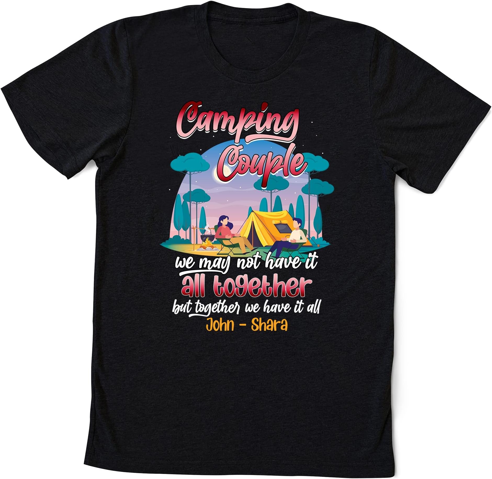Camping Husband & Wife T Shirt, Custom Name Couple Shirt, Coule Shirt, Happy Valentine Shirt Multicolored