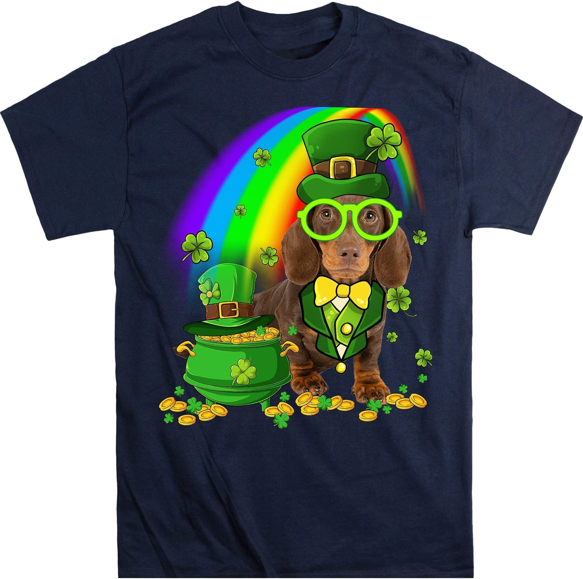 Dachshund Dog Irish Leprechaun Saint St Patrick Day T-Shirt, St. Patrick Day Dog T-Shirt, Dog Lover Tee – Navy/XX-Large