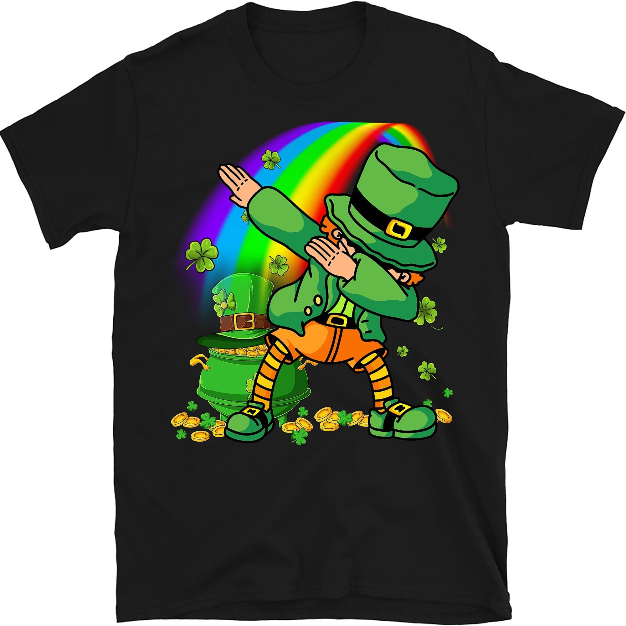 Dabbing Leprechaun Happy St Patricks Day Adults Boys Kids, Dabbing Flossing Leprechaun St Patricks Day Shirt, Leprechaun – Black/Medium