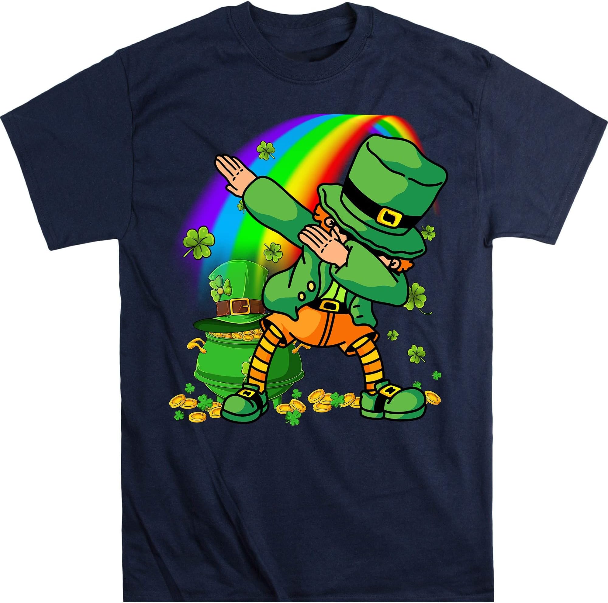 Dabbing Leprechaun Happy St Patricks Day Adults Boys Kids, Dabbing Flossing Leprechaun St Patricks Day Shirt, Leprechaun – Navy/Large