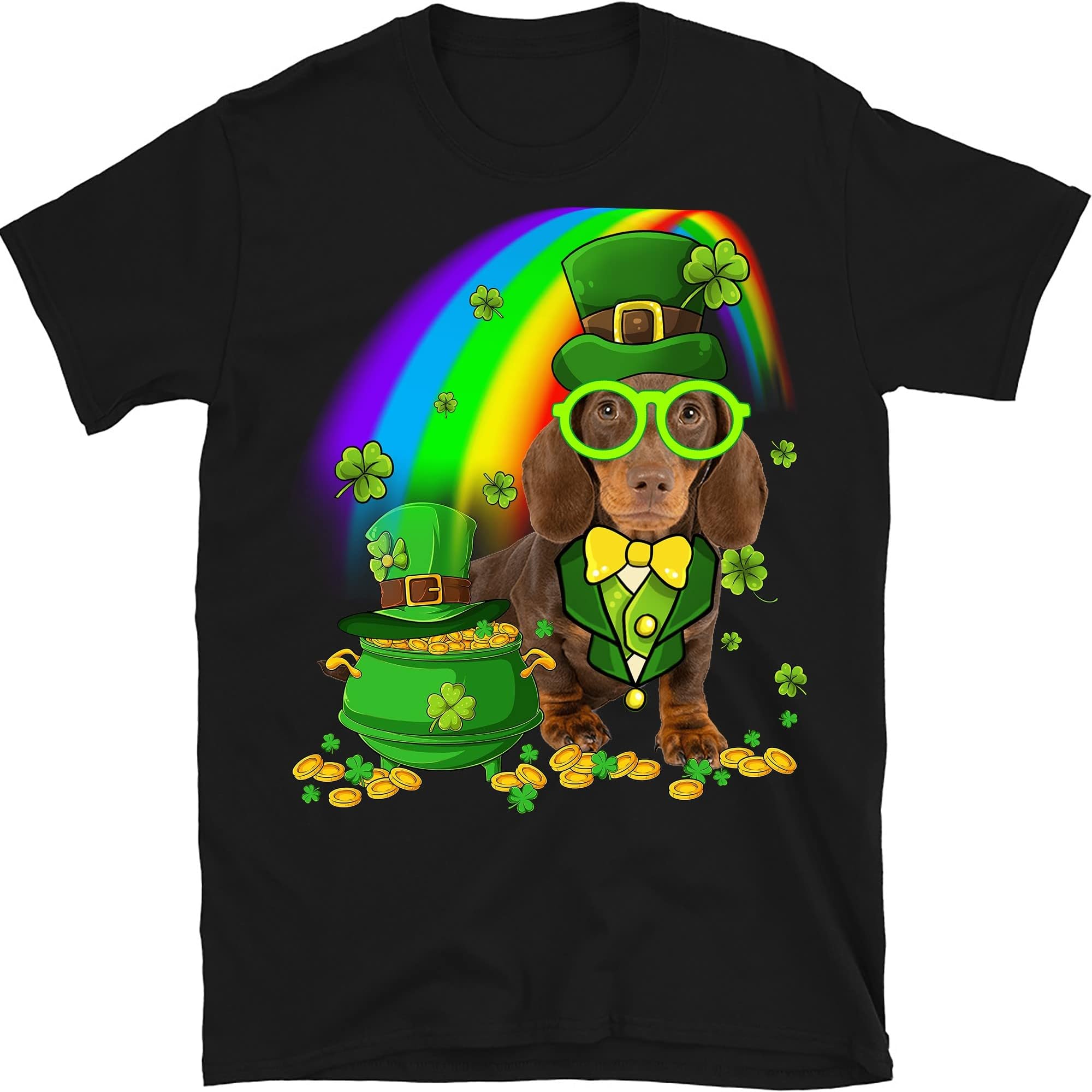 Dachshund Dog Irish Leprechaun Saint St Patrick Day T-Shirt, St. Patrick Day Dog T-Shirt, Dog Lover Tee – Black/Large