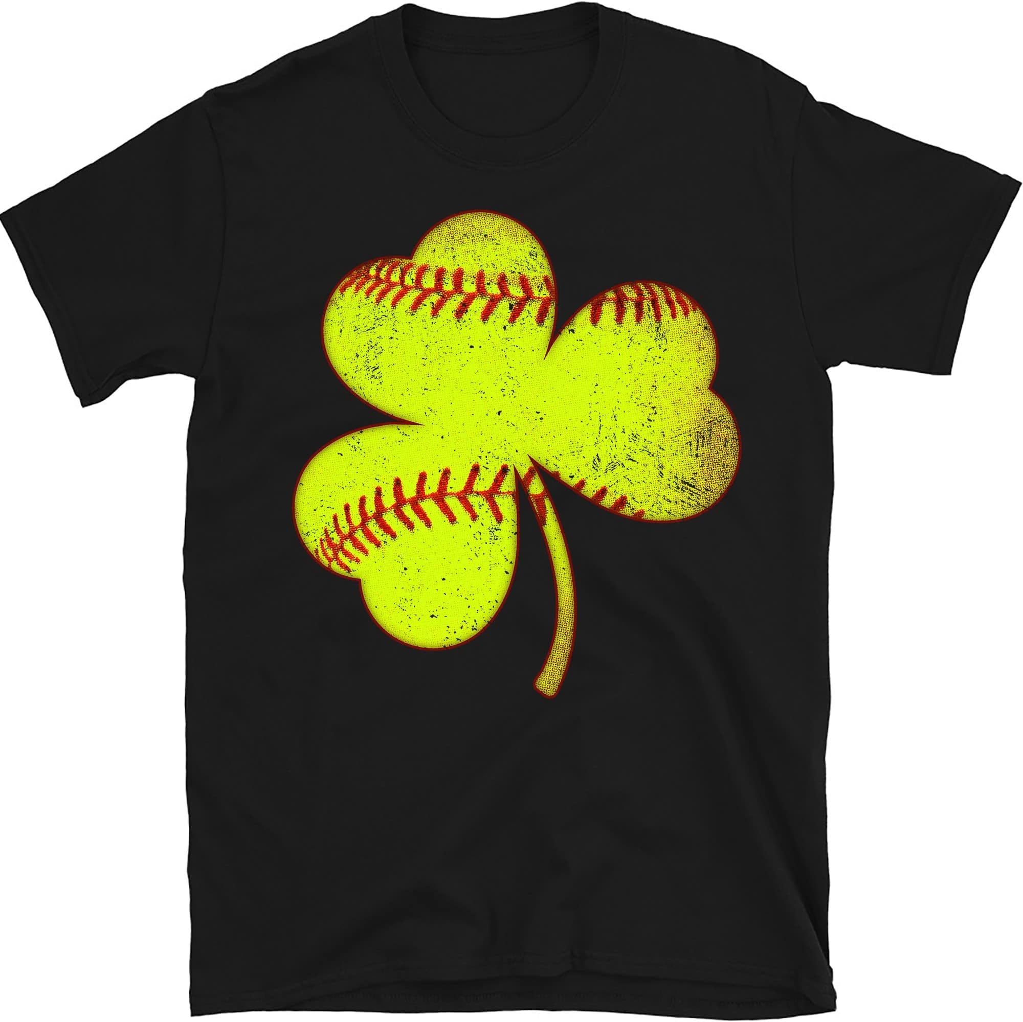 Vintage Shamrock Softball Shirt St Patricks Day Womens Girls T-Shirt, Softball Player St Patricks Day Lucky Clover T-Shirt – Black/X-Large