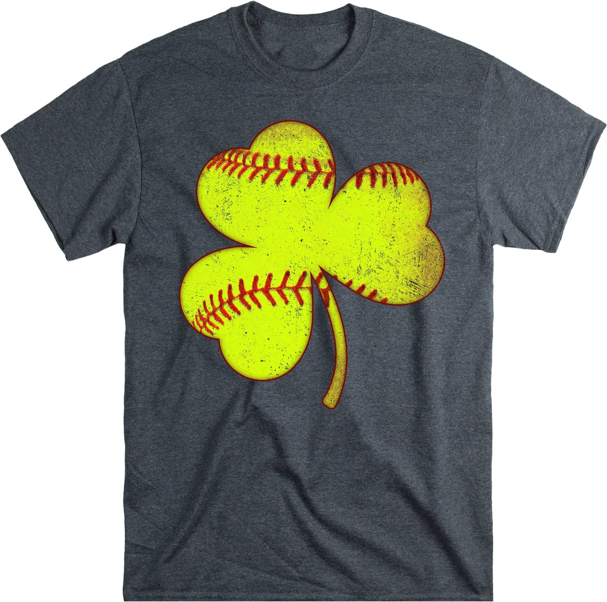 Vintage Shamrock Softball Shirt St Patricks Day Womens Girls T-Shirt, Softball Player St Patricks Day Lucky Clover T-Shirt – Dark Heather/Small