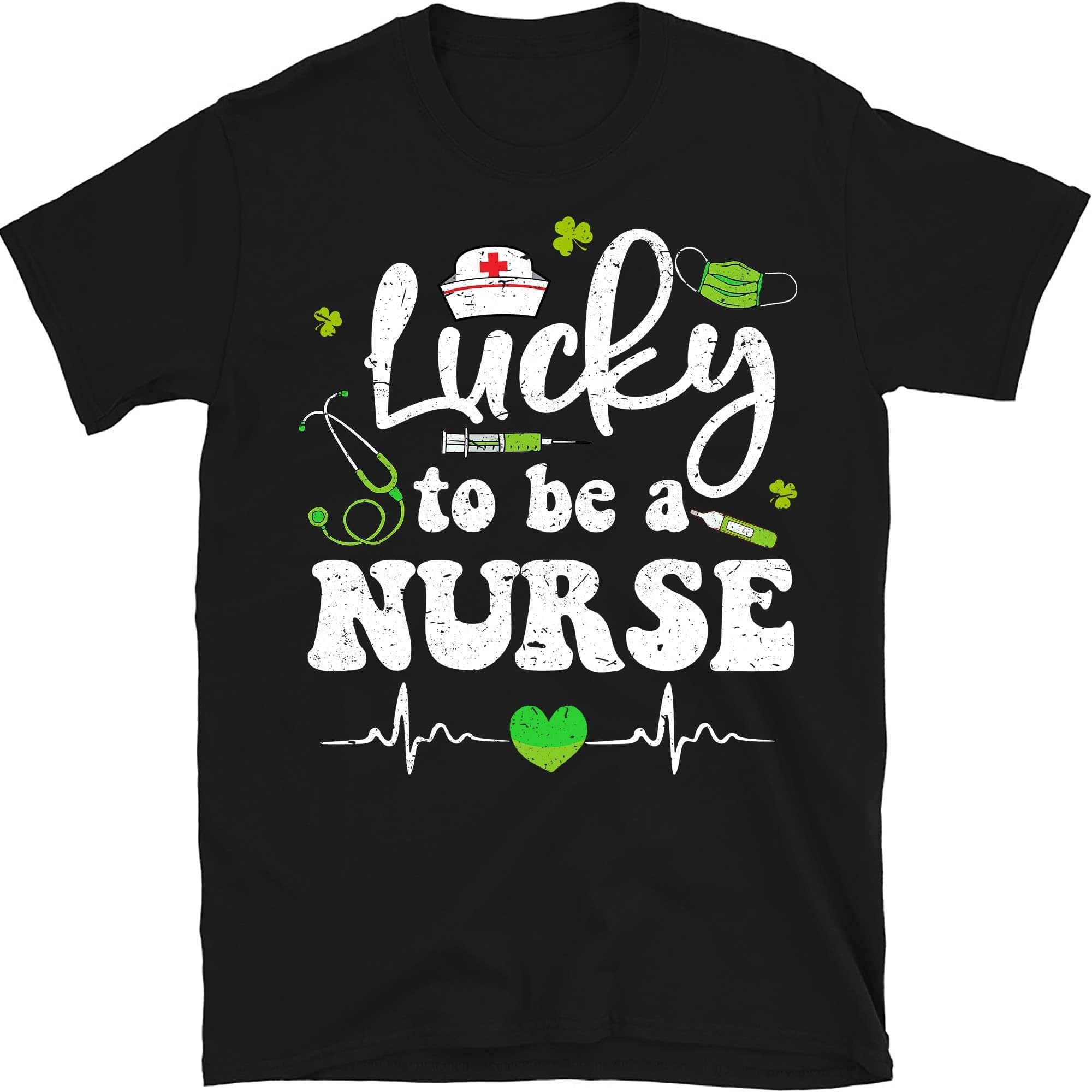 Lucky to Be Nurse Stethoscope Paddys St Patricks Day Women T-Shirt Nurse St Patrick's Day T-Shirt, Nurse Patrick Day – Black/Medium