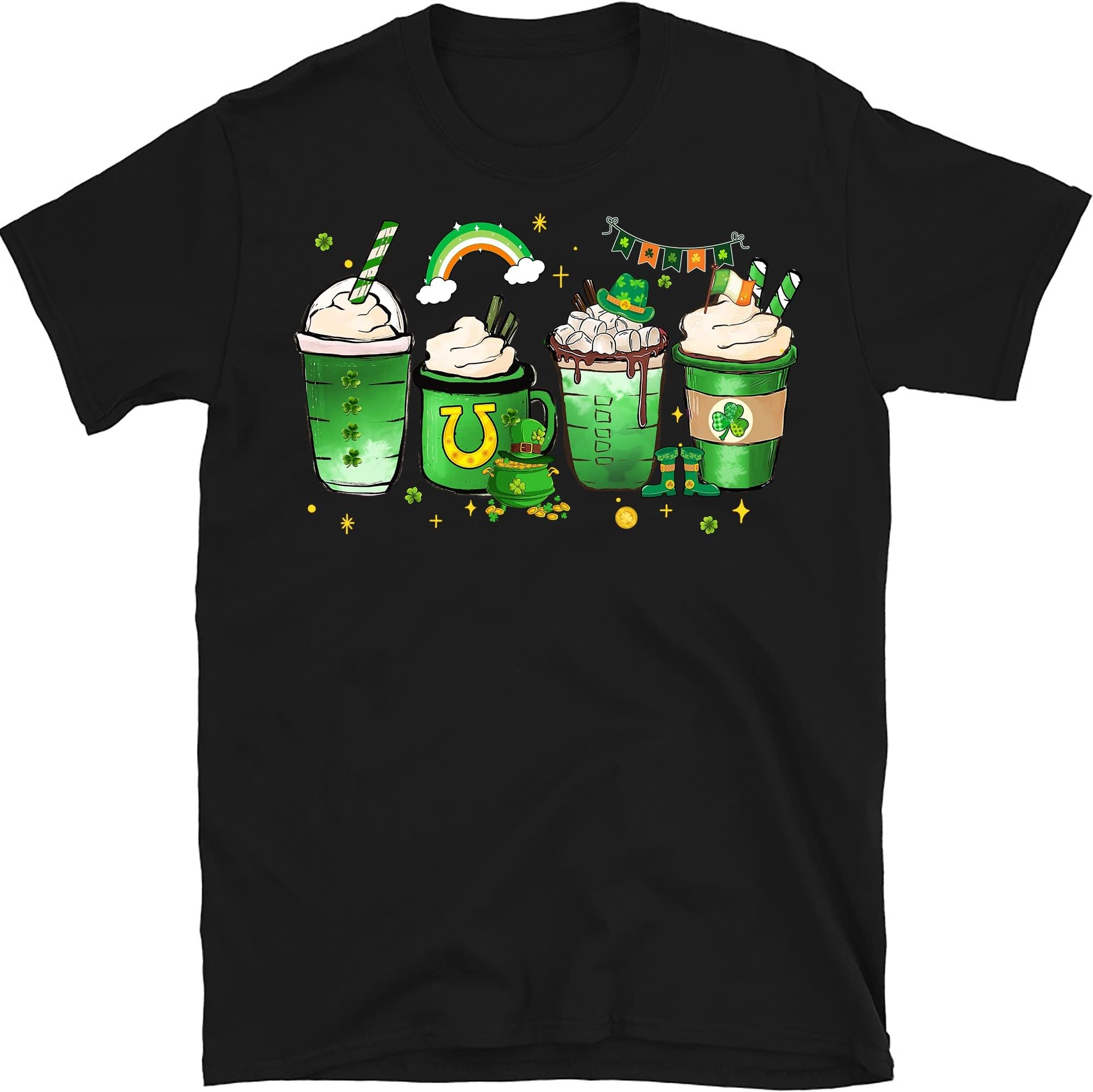St Patricks Day Coffee Shirt, St Patricks Day Shirts, Shamrock Shirt, Coffee Lover St Patricks Day Tee, Gifts for Irish – Black/Medium