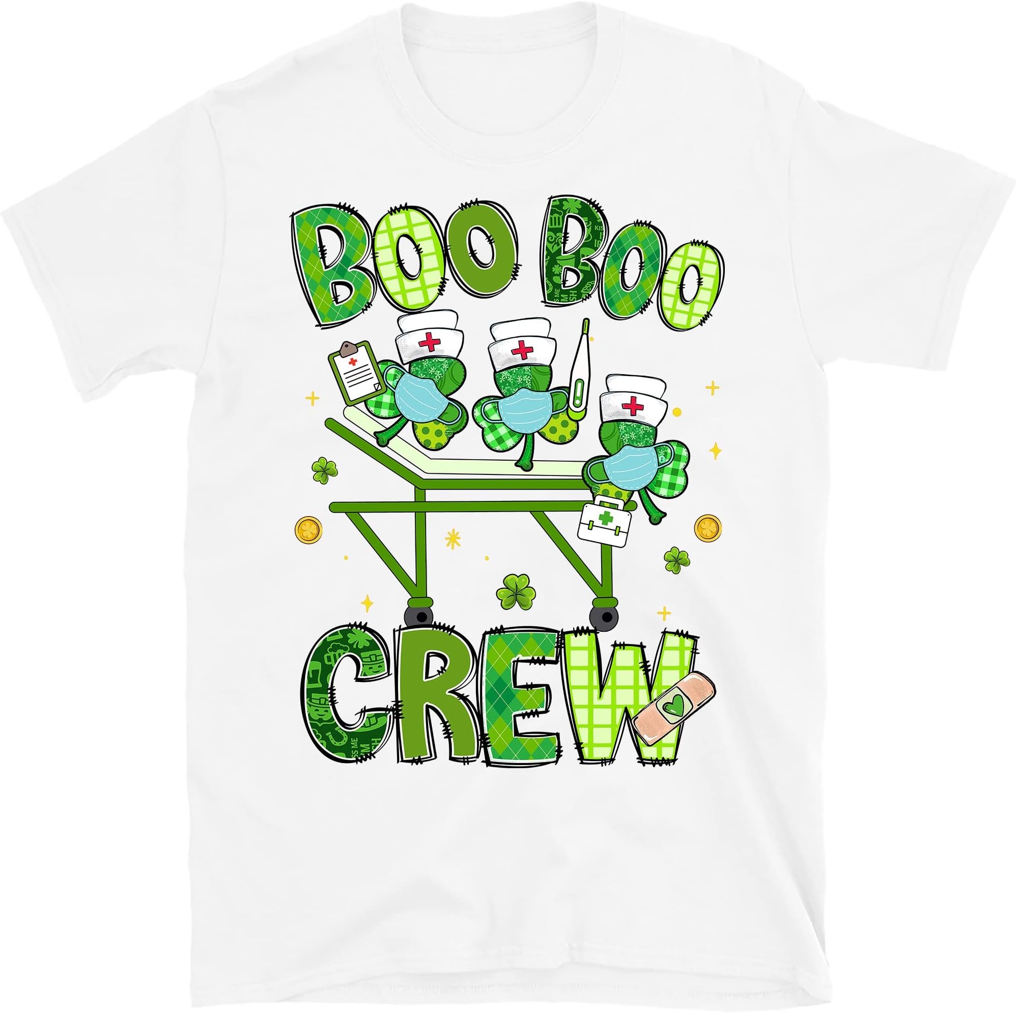 Boo Boo Crew Nurse St Patrick's Day Shamrock Face Mask Nurse T-Shirt, Nurse Patrick Day, Nurse Gift – White/Large