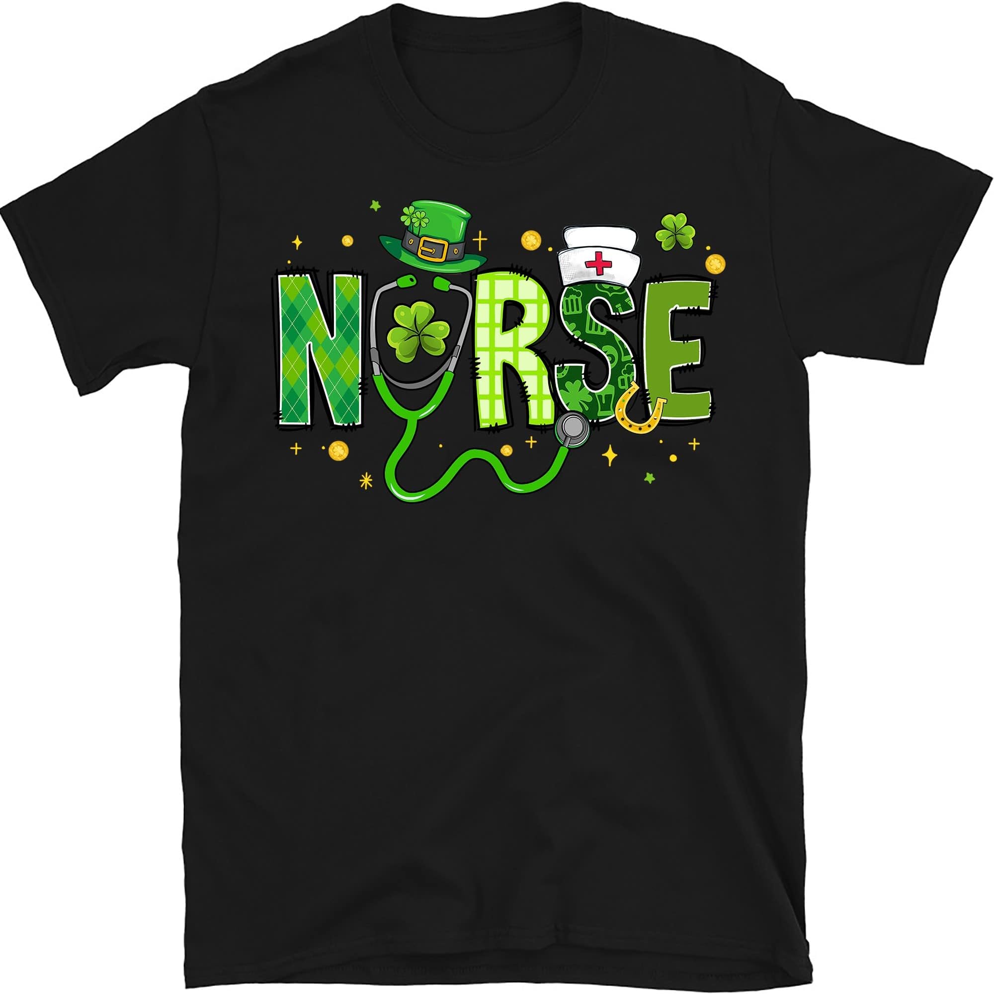 Irish Nurse Stethoscope Scrub St Patricks Day Nurses Women T-Shirt, Nurse Patrick Day, Nurse Gift – Black/X-Large