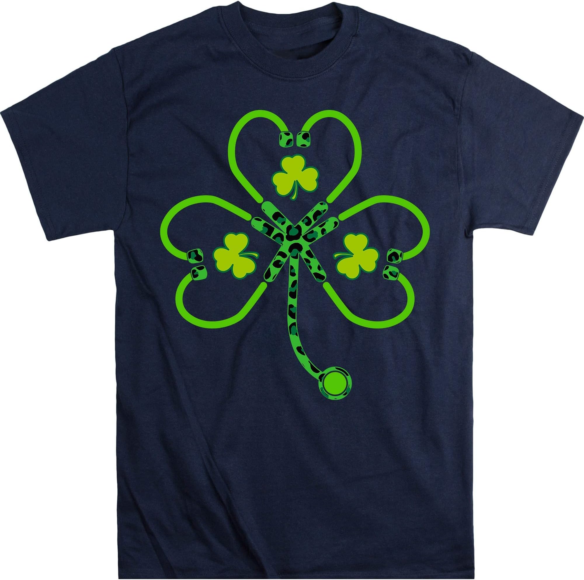Shamrock Stethoscope Nurse St Patricks Day Lucky T-Shirt, Nurse Patrick Day, Nurse Gift – Navy/XX-Large