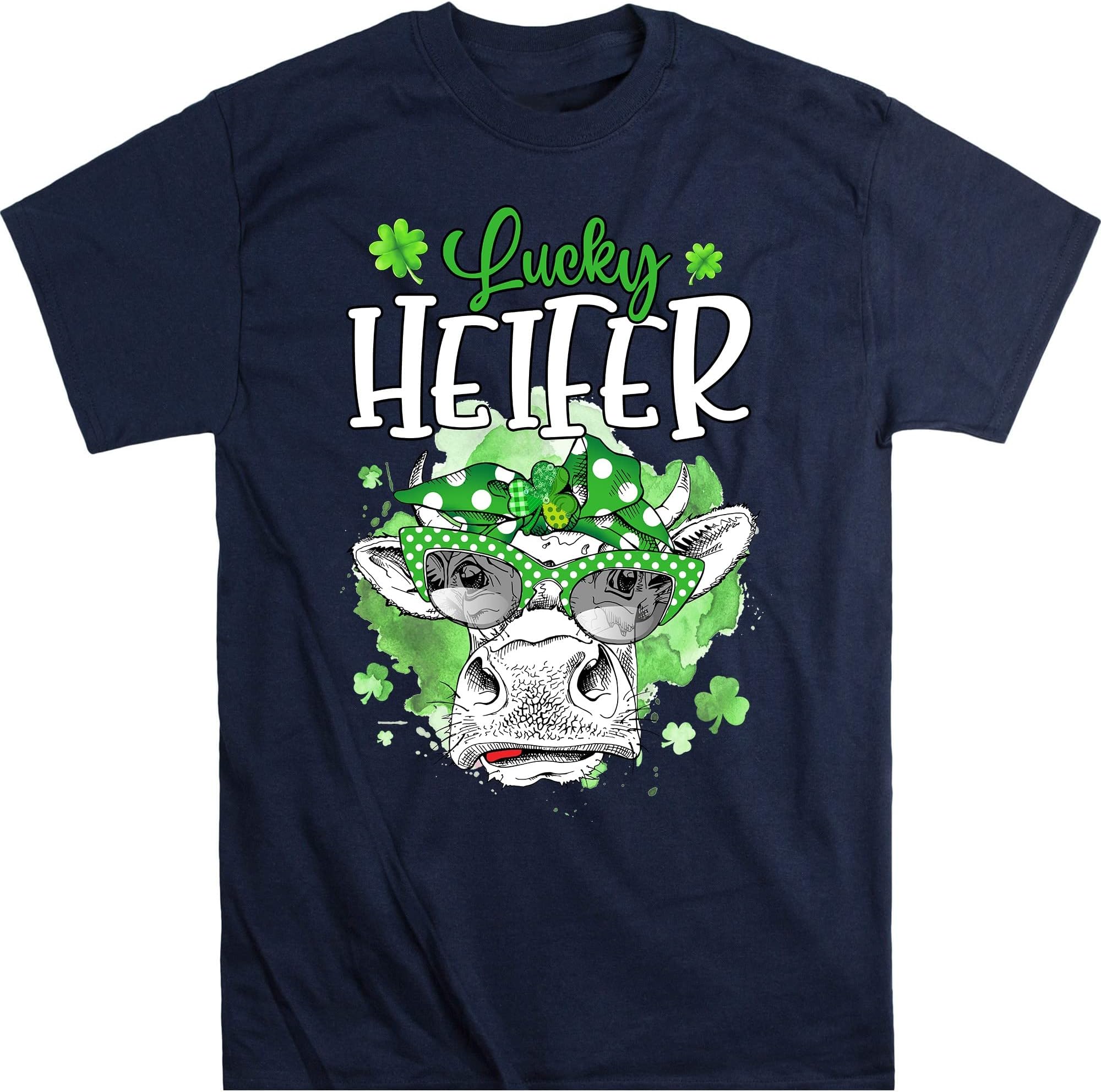 Lucky Heifer St Patricks T-Shirt, Funny Heifer St. Patrick Day Shirt, Funny Irish Gift, St Patricks Heifer Shirt – Navy/XX-Large