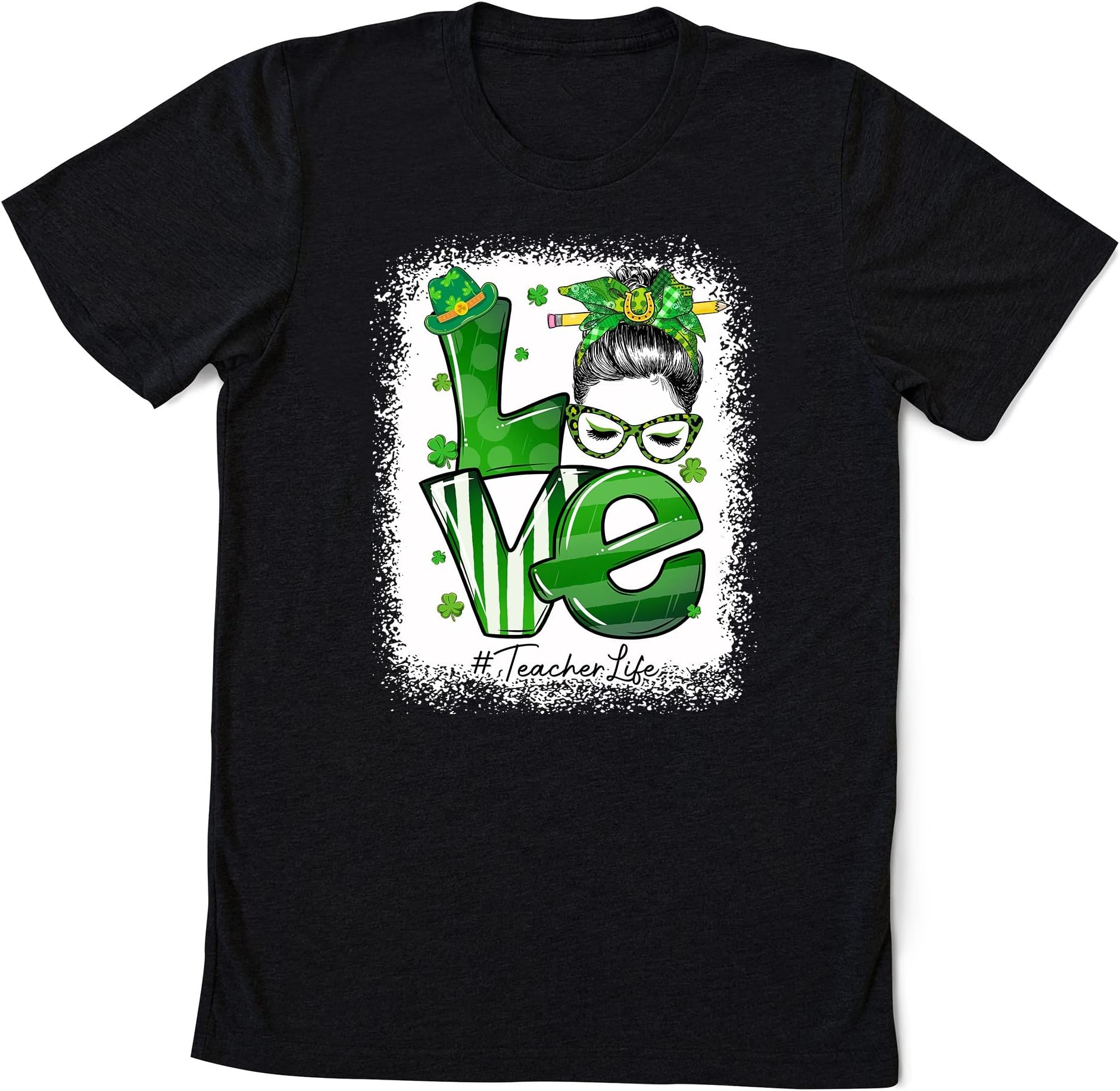 Funny Love Messy Bun Teacher Life St Patricks Day Shamrock T-Shirt, Luckiest 1st Grade Teacher Ever St Patrick's Day Rainbow T-Shirt
