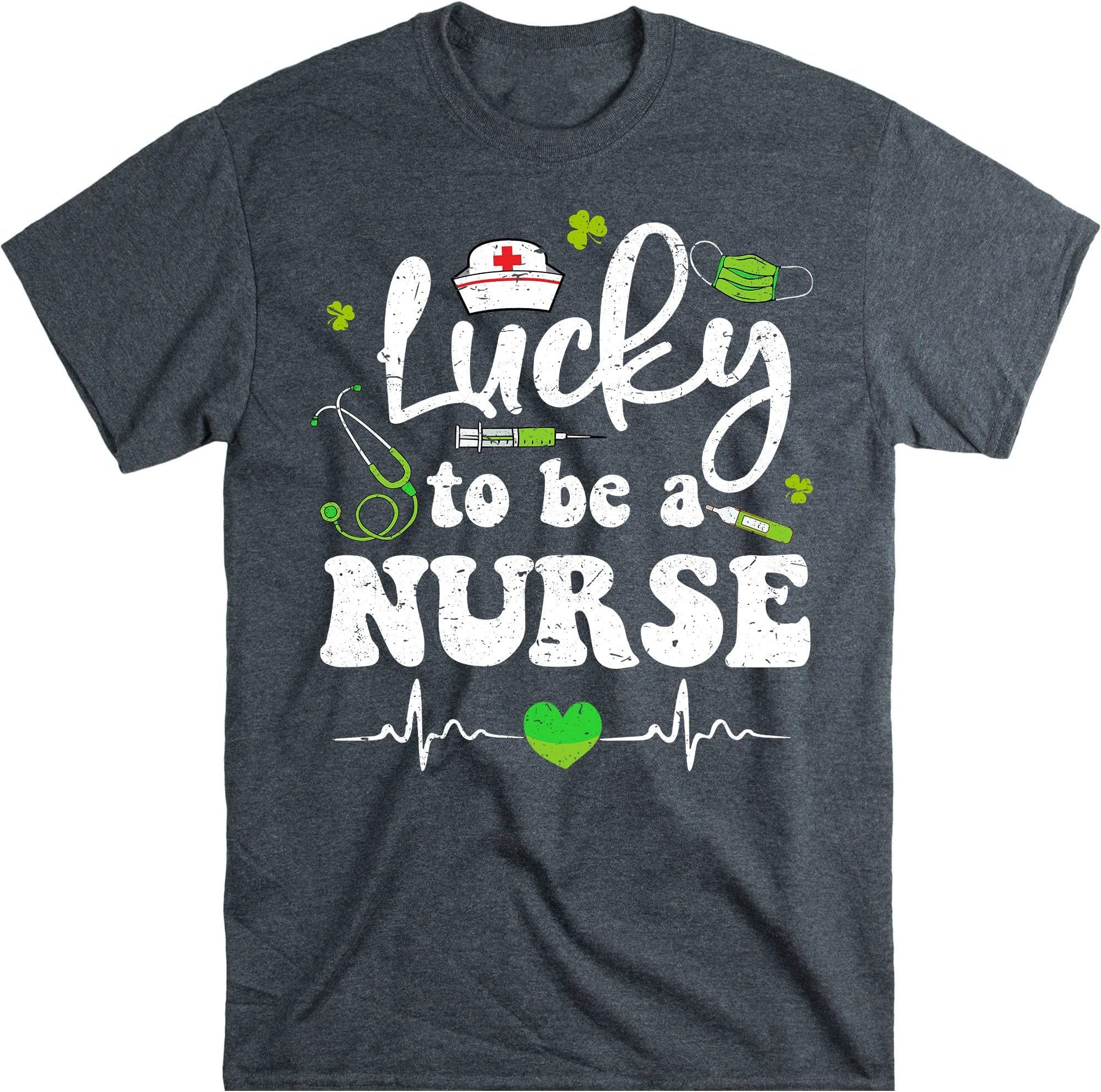 Lucky to Be Nurse Stethoscope Paddys St Patricks Day Women T-Shirt Nurse St Patrick's Day T-Shirt, Nurse Patrick Day – Dark Heather/Small