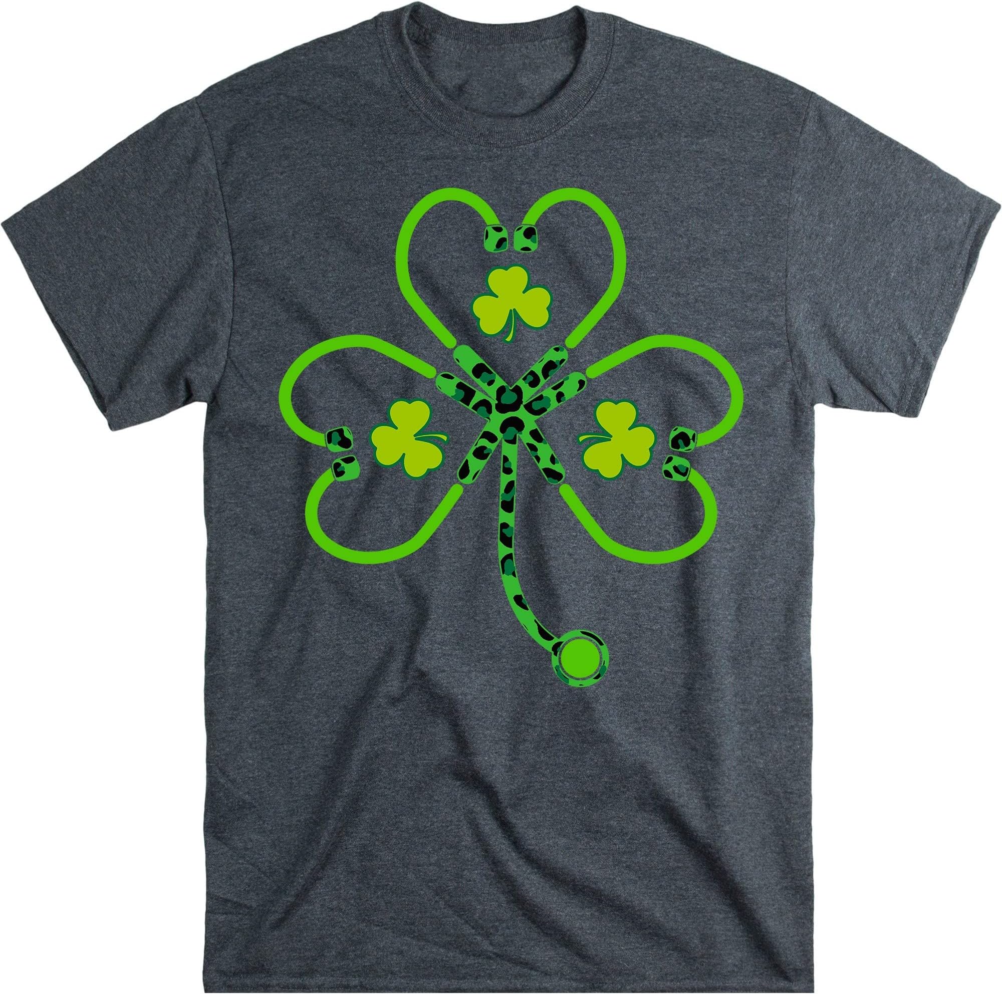 Shamrock Stethoscope Nurse St Patricks Day Lucky T-Shirt, Nurse Patrick Day, Nurse Gift – Dark Heather/XX-Large