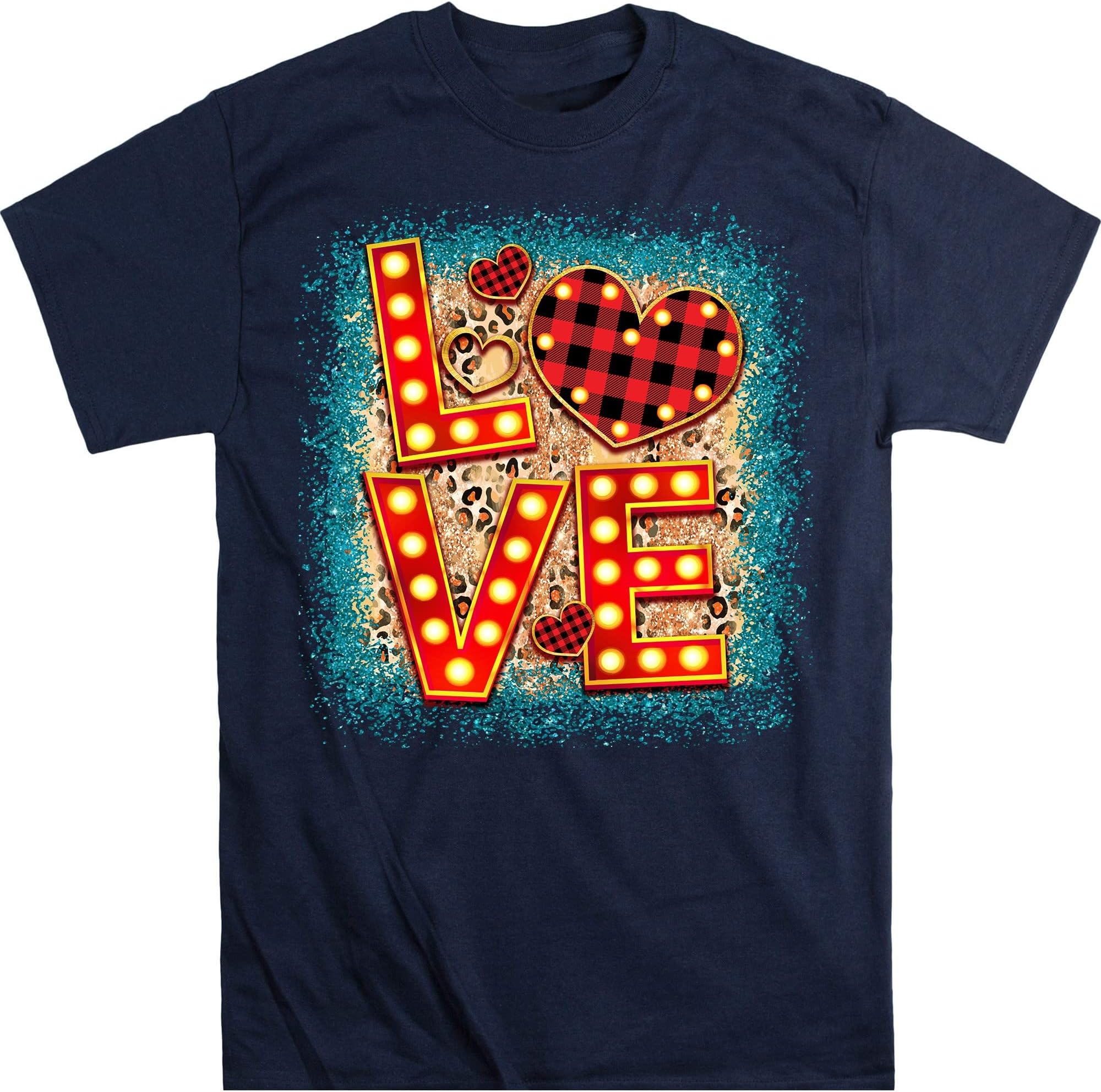 Love Heart Valentines Shirt, Cute Happy Valentines Day Shirt, Leopard Cheetah Valentines Day, Womens Shirt, Gift – Navy/XX-Large