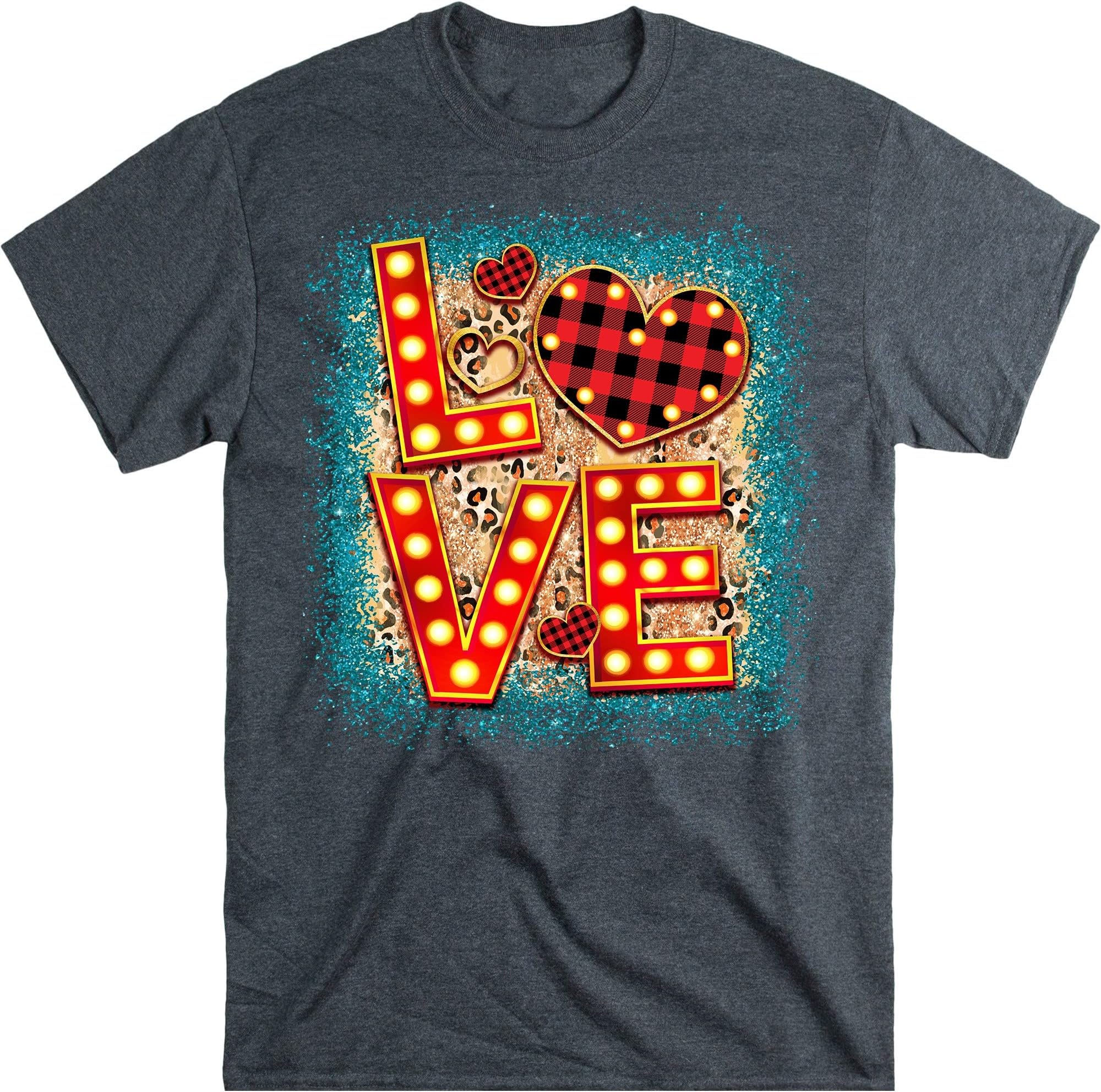 Love Heart Valentines Shirt, Cute Happy Valentines Day Shirt, Leopard Cheetah Valentines Day, Womens Shirt, Gift – Dark Heather/X-Large