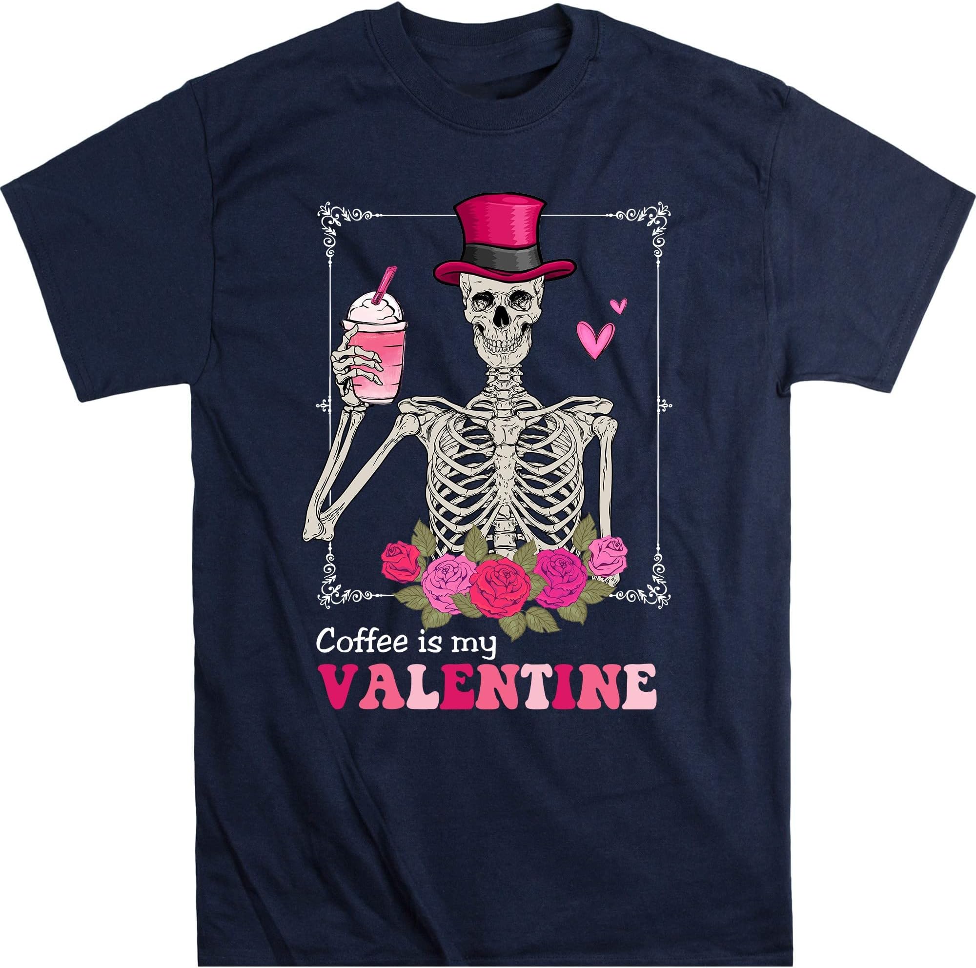 Skeleton Coffee Valentines Sweatshirt, Retro Valentine's Day Sweatshirt, Retro Valentine's Skeleton Shirt, Coffee Lovers – Navy/X-Large