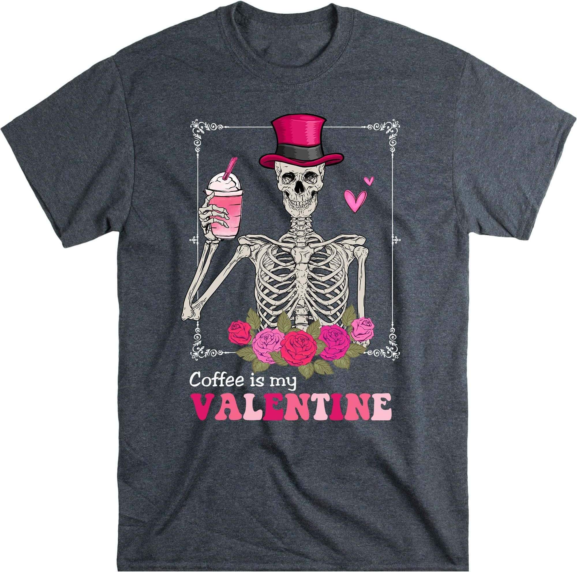 Skeleton Coffee Valentines Sweatshirt, Retro Valentine's Day Sweatshirt, Retro Valentine's Skeleton Shirt, Coffee Lovers – Dark Heather/XX-Large