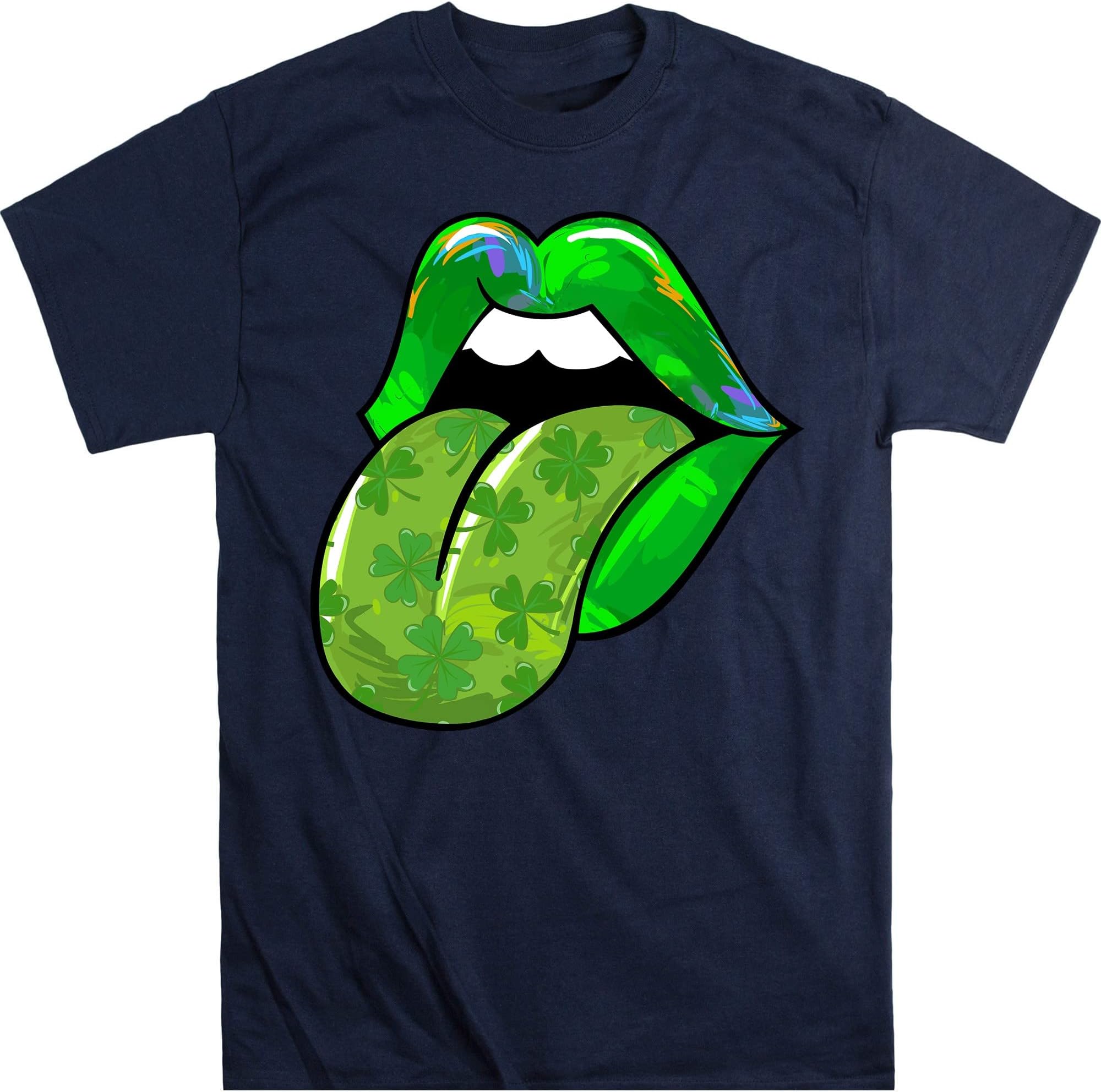 Shamrock Lips Shirt, St. Patrick's Day Shirt, Cute St Patricks Day Tee, Lips Tongue Shirt, Cute Patrick's Day Gift – Navy/Small