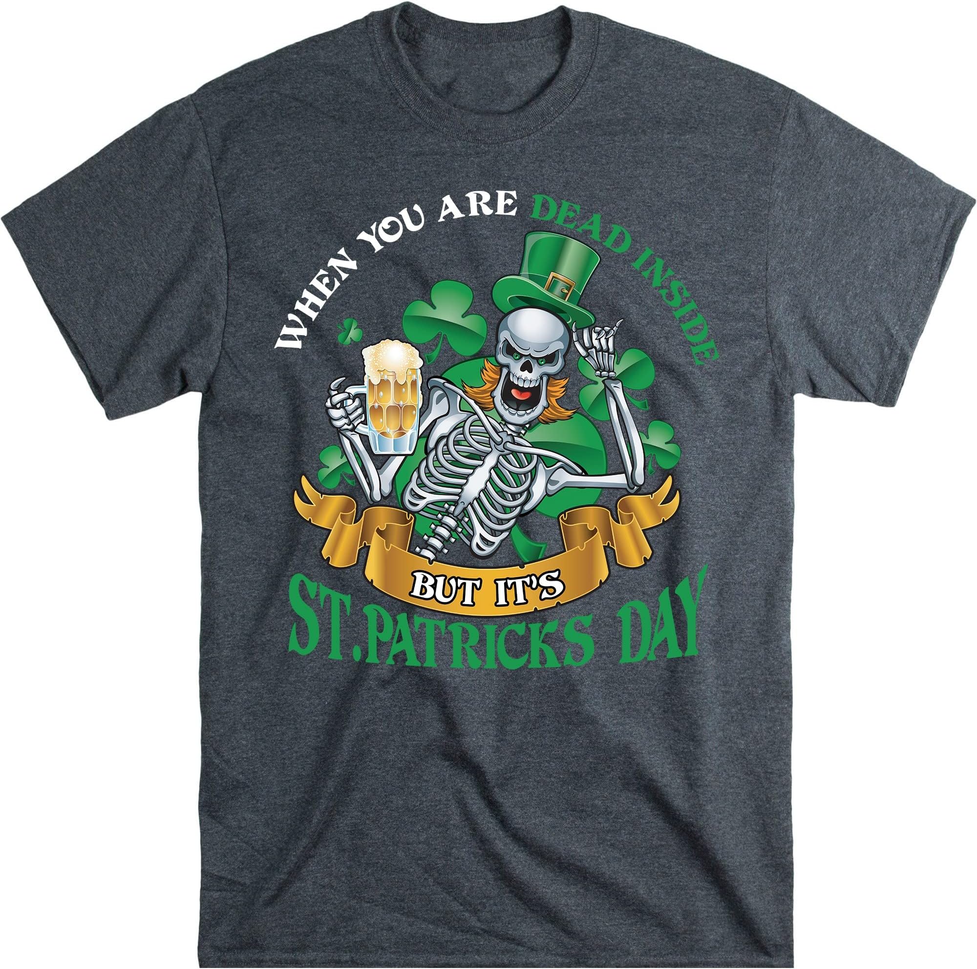Skeleton Graphic St.Patricks Day Sweatshirt, Shamrock Crewneck, Funny St Paricks Tee, When You are Dead Inside – Dark Heather/Small