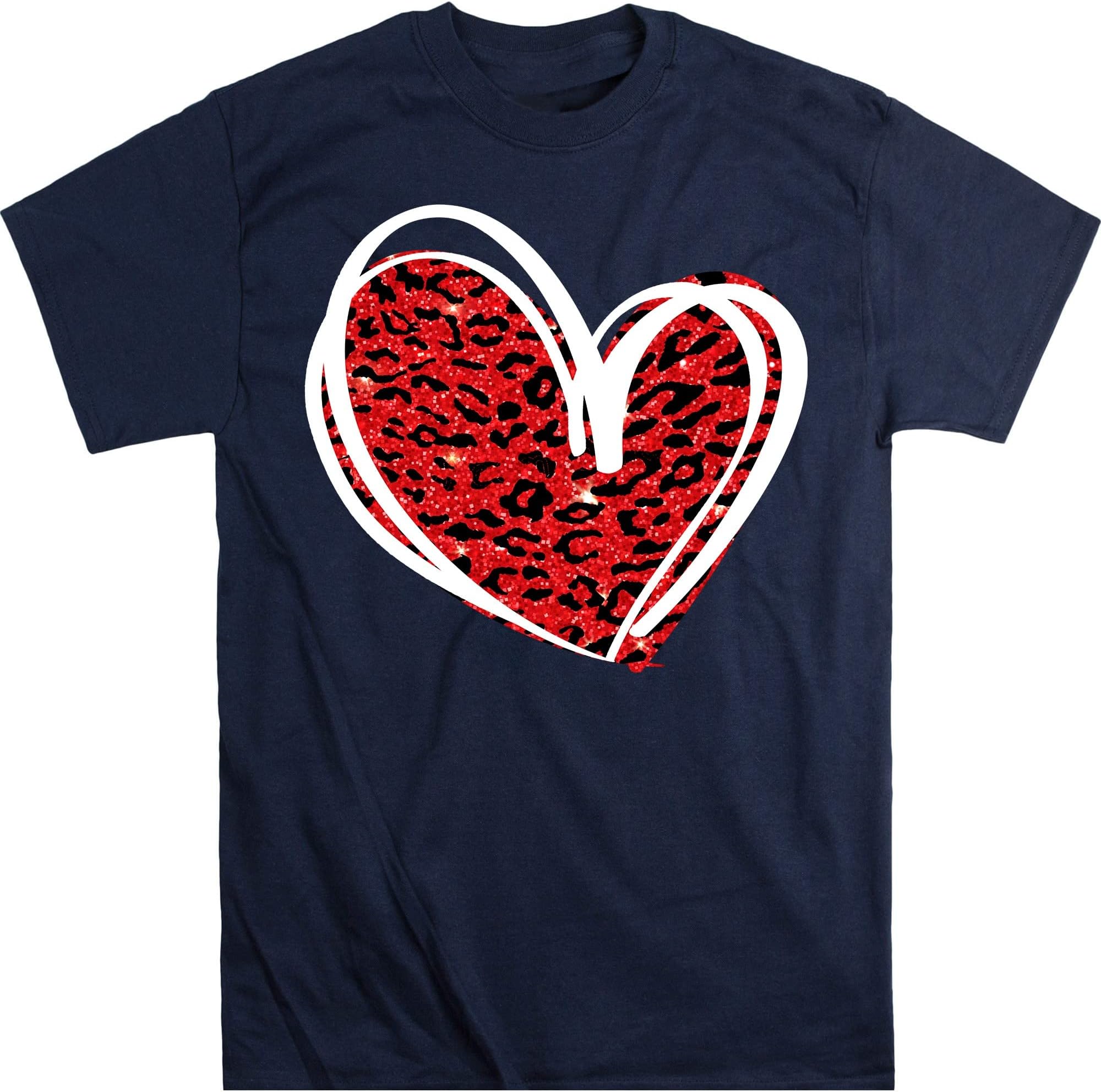Leopard Print Valentines Day Shirt,Valentines Day Shirts for Woman,Heart Shirt,Cute Valentine Shirt,Valentines Day Gift – Navy/XX-Large