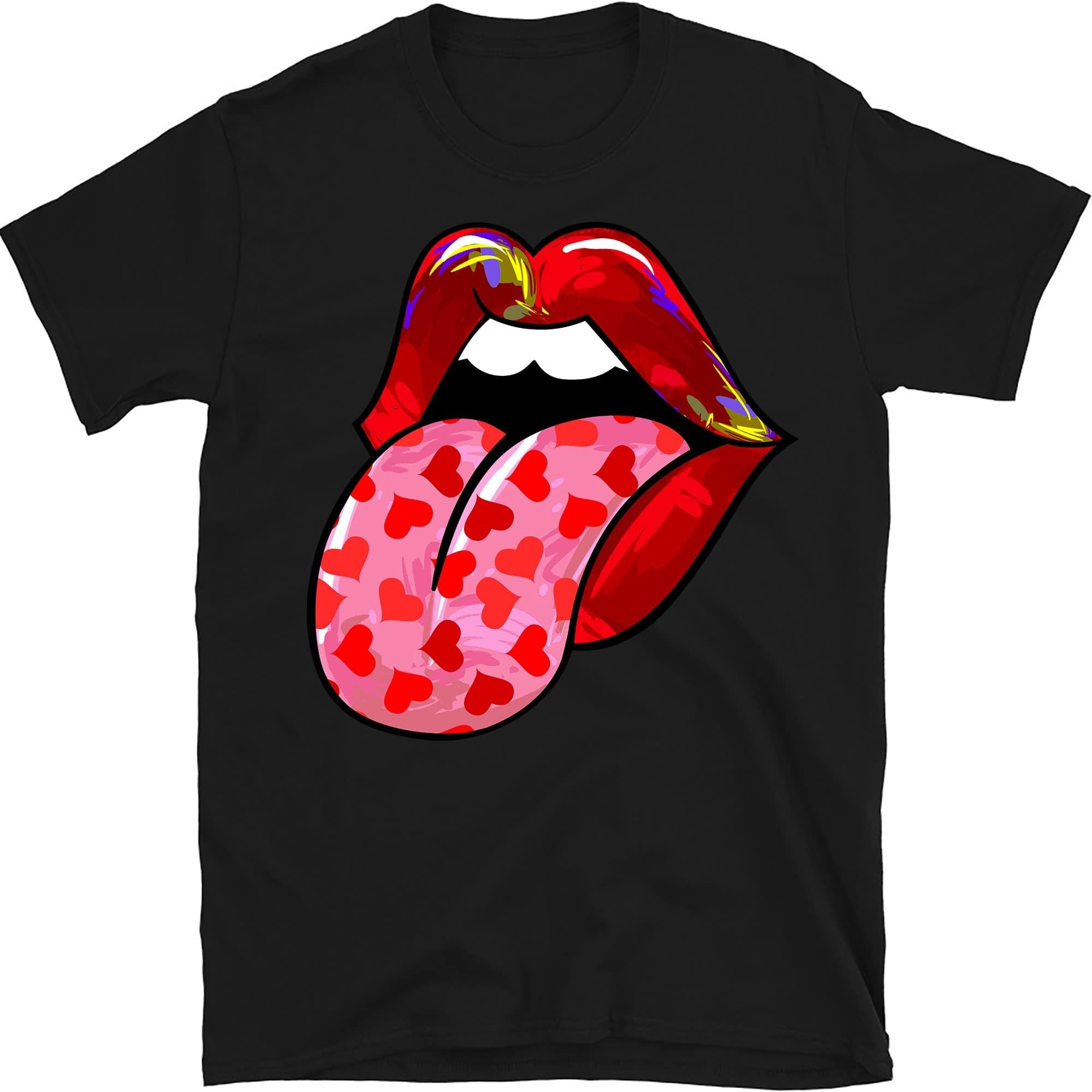 Heart Lips Shirt, Valentine's Day Shirt, Cute Valentines Day Shirt, Lips Tongue Shirt, Cute Valentine's Day Gift, Gifts – Black/3X-Large