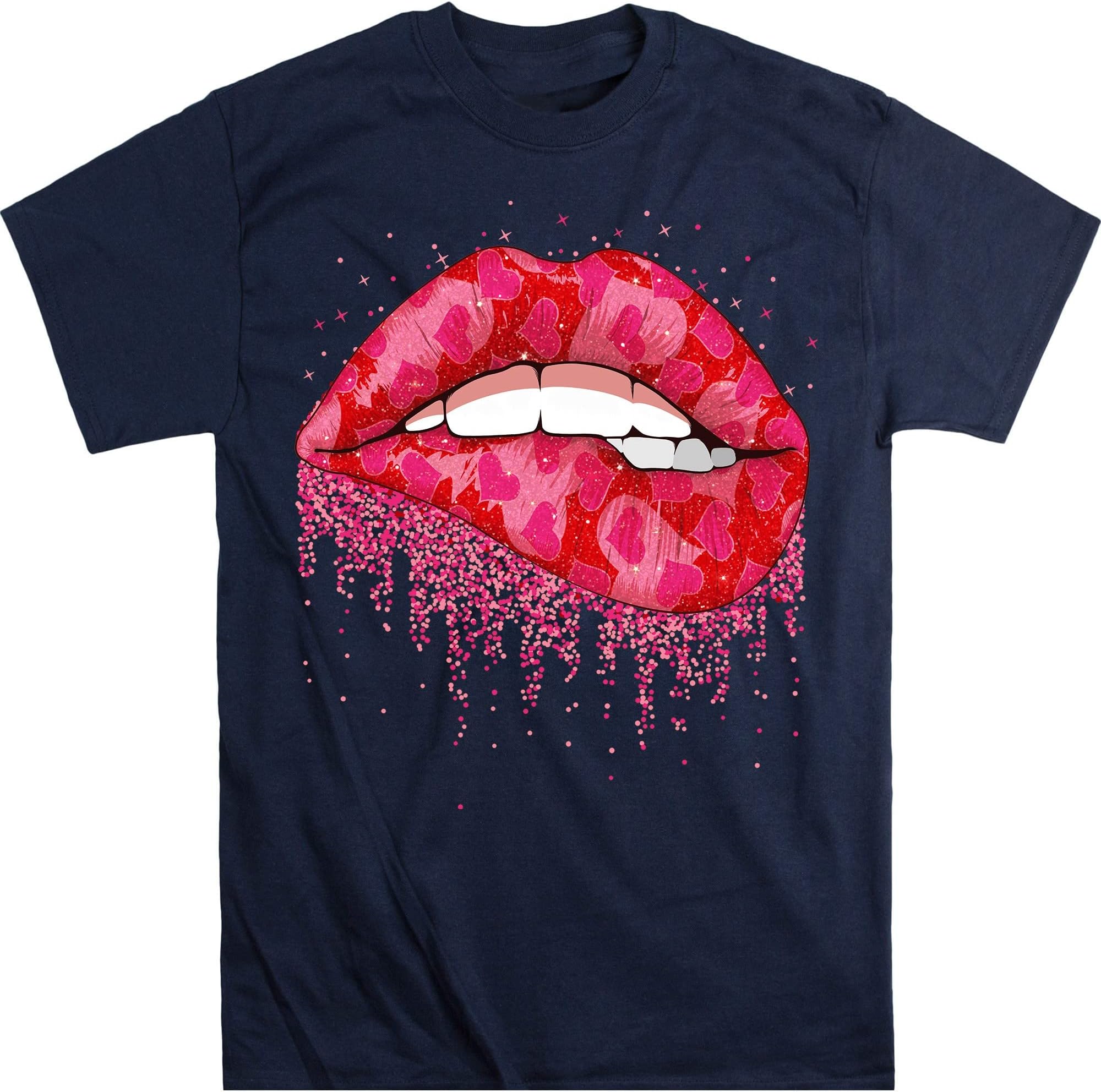 Valentine Lips Shirt, Heart Lips Shirt, Valentines Day Shirt, Valentine Shirt, Valentines Day Gift, Happy Valentines – Navy/XX-Large