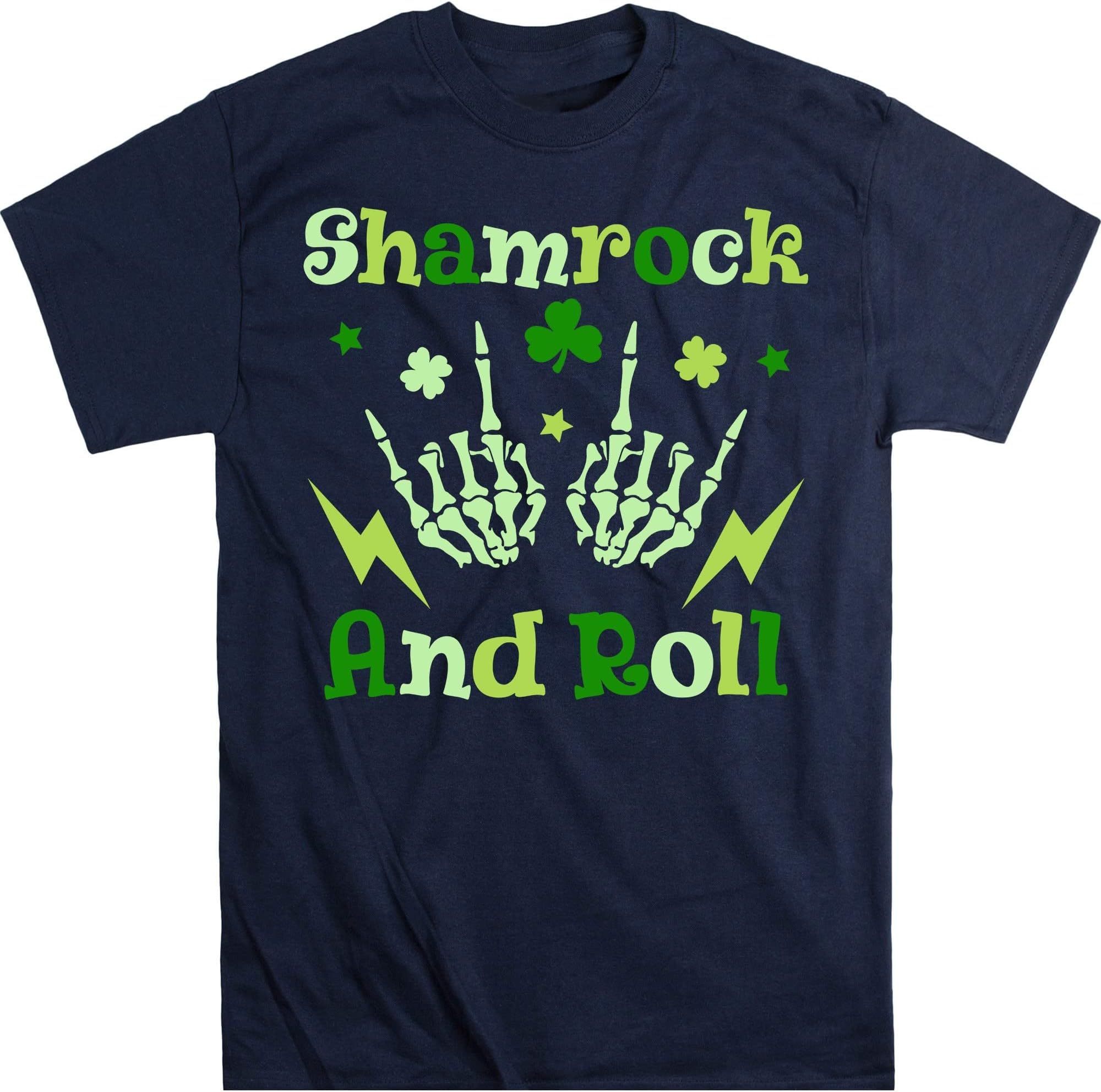St. Patrick's Shirt, Shamrock and Roll Shirt, St. Patrick's Day Shirt, Retro Shirt, Retro St Patricks Shirt, Skeleton Shirt – Navy/XX-Large