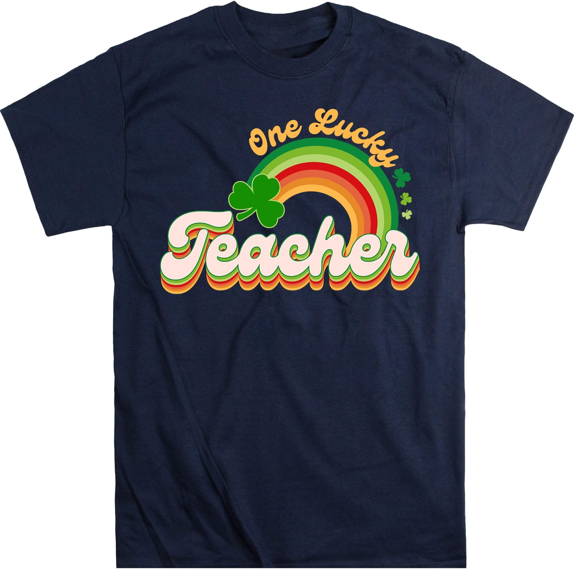 Retro One Lucky Teacher Shirt, St. Patrick's Rainbow, Funny St Patrick's Day Shirt, Shamrock Shirt, St. Patrick's Day – Navy/XX-Large