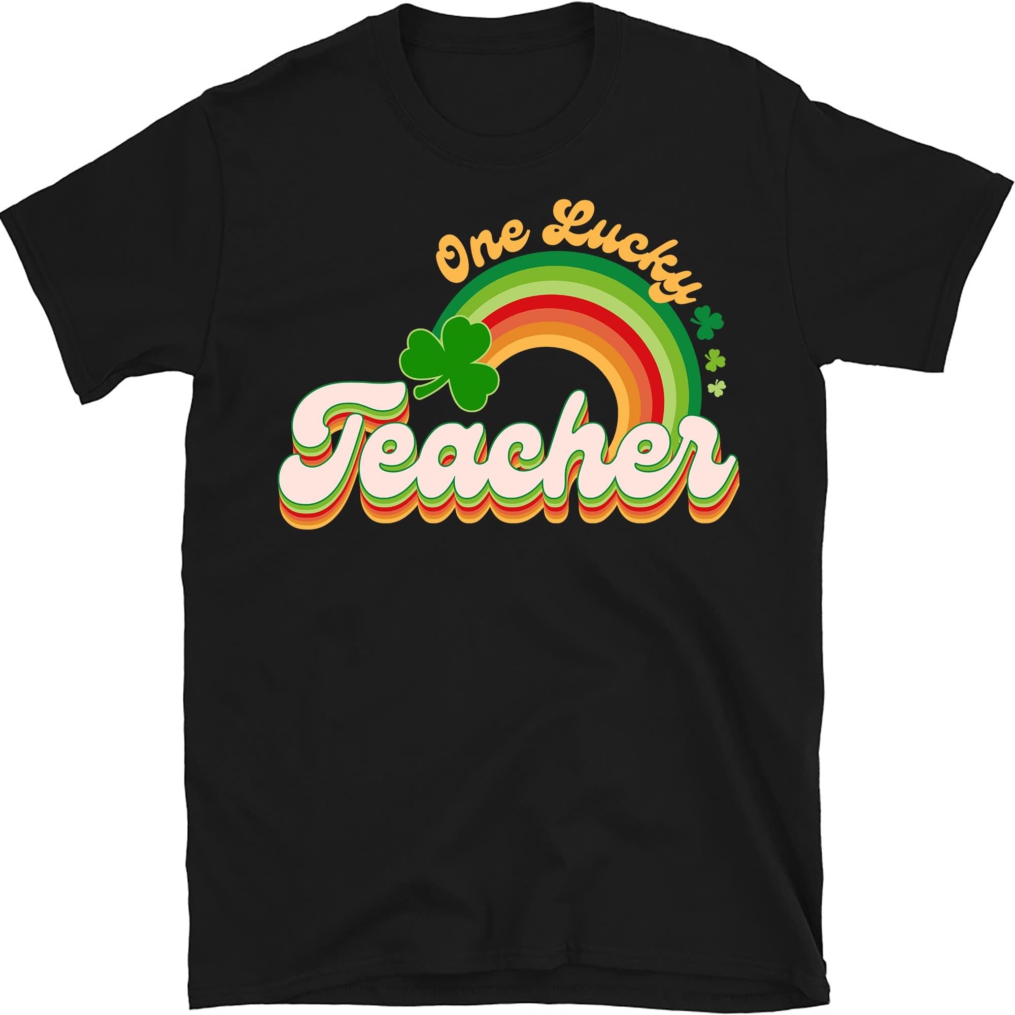 Retro One Lucky Teacher Shirt, St. Patrick's Rainbow, Funny St Patrick's Day Shirt, Shamrock Shirt, St. Patrick's Day – Black/XX-Large