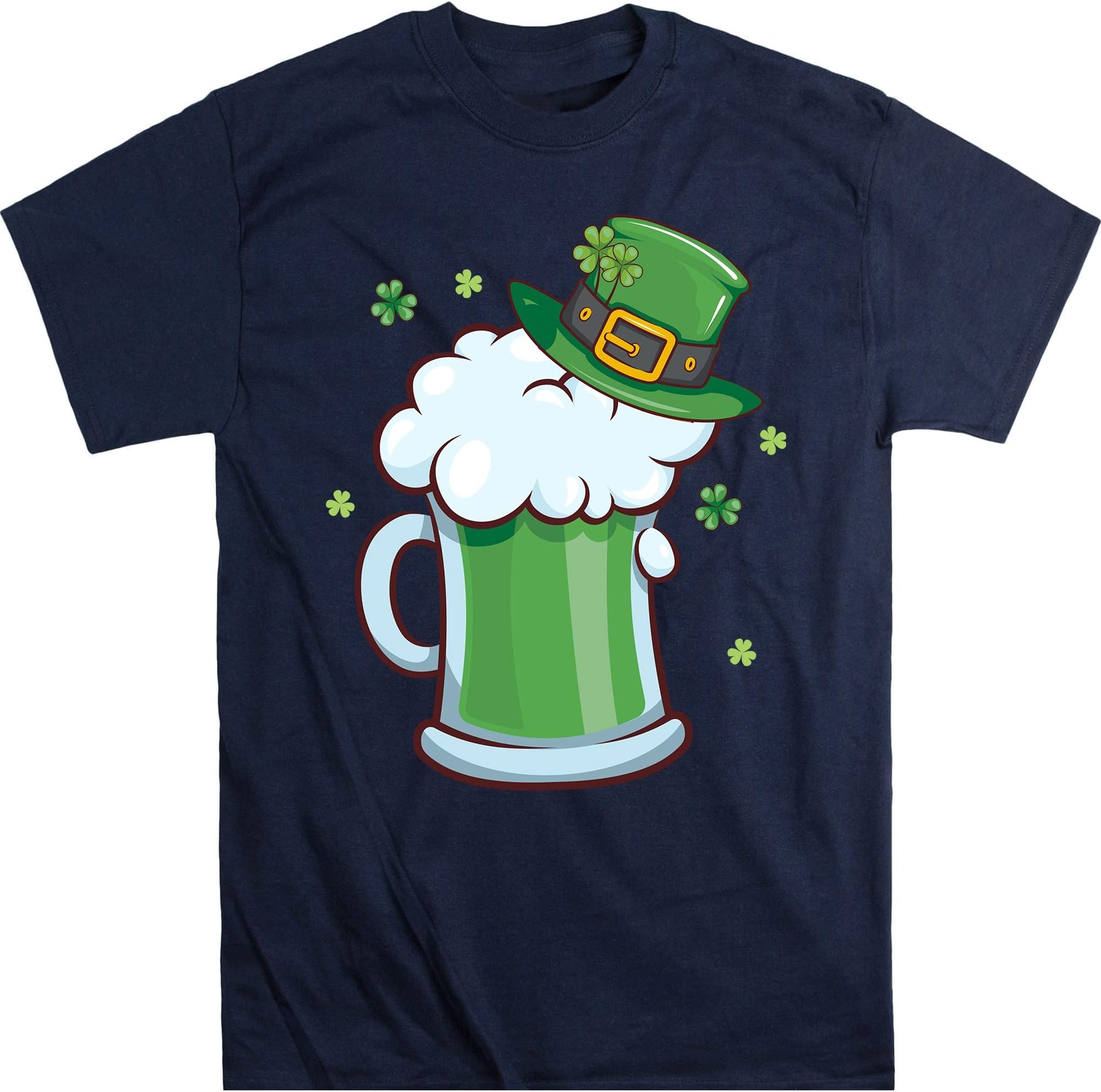 St PatrickS Day Hat and Beer Shirt, Leprechaun Hat T-Shirt, Green Beer Tee, Green Clover Shirt, Irish Drinking Beer T-Shirt – Navy/XX-Large