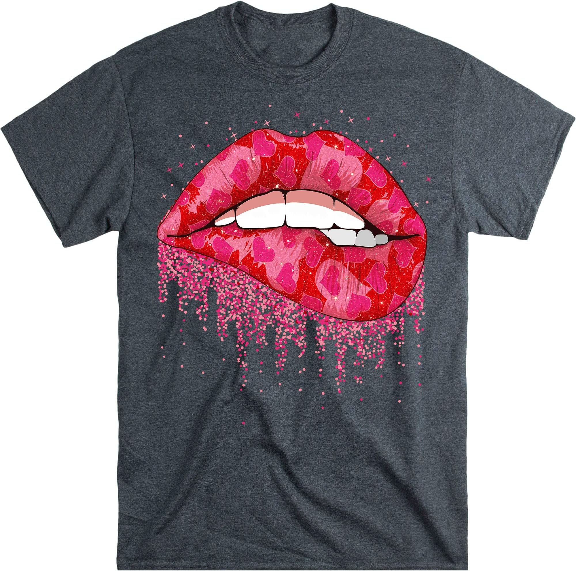 Valentine Lips Shirt, Heart Lips Shirt, Valentines Day Shirt, Valentine Shirt, Valentines Day Gift, Happy Valentines – Dark Heather/X-Large